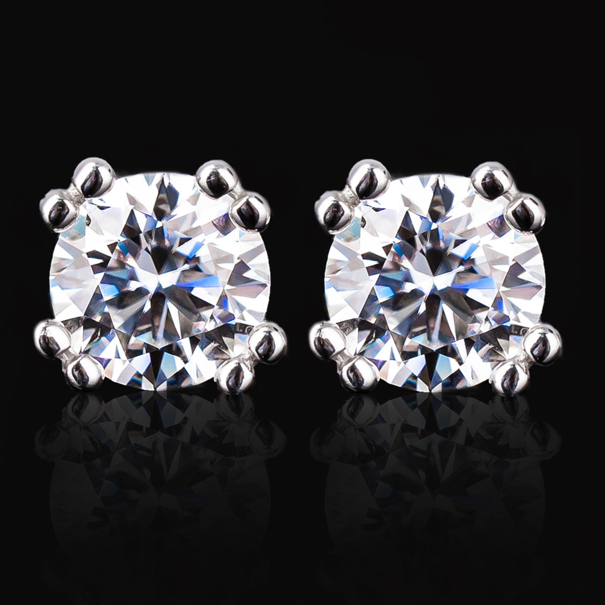 5MM Round Moissanite Stud Earrings VVS 8 Prong Cathedral Setting Screw Back – alternate product view 4