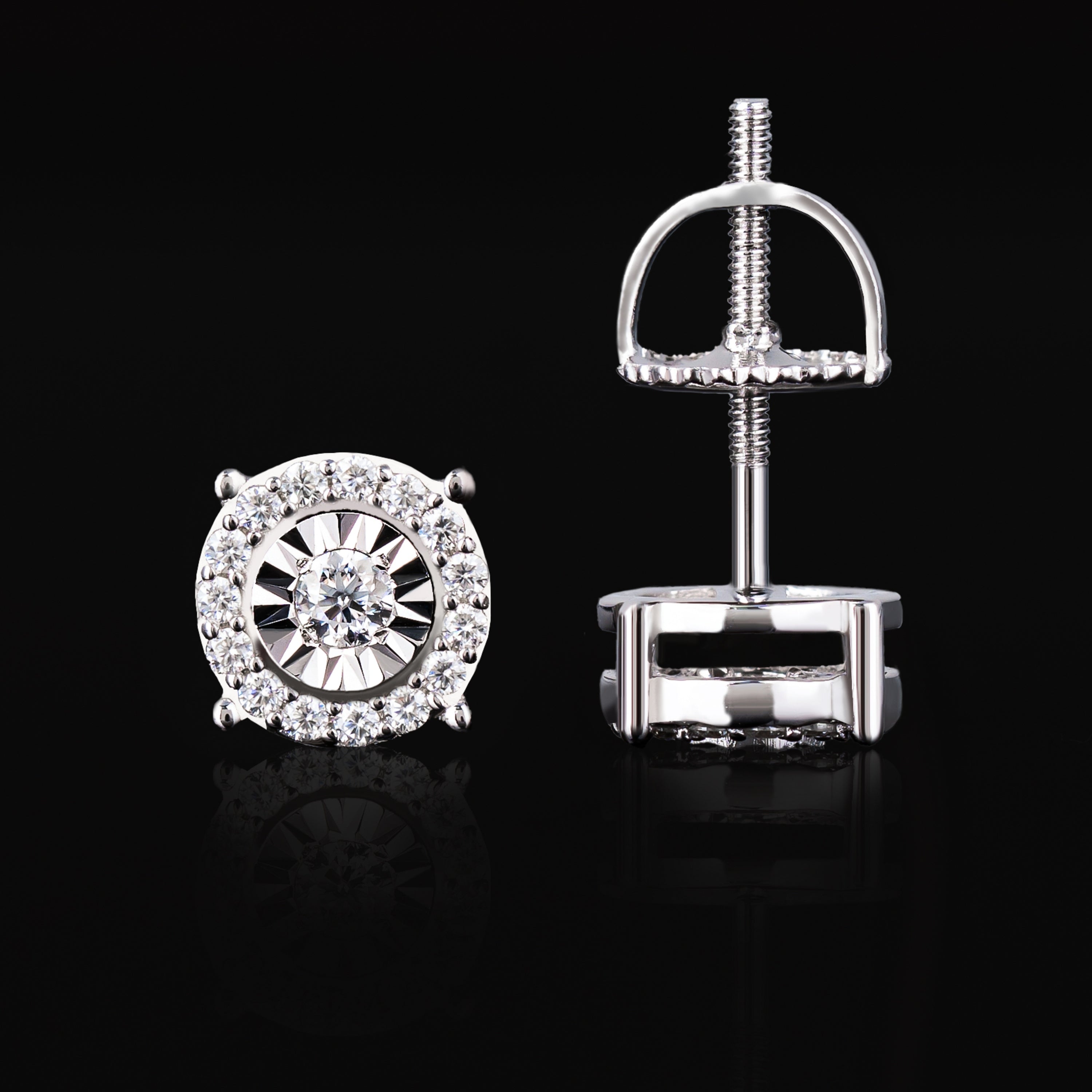 6.7MM Sunburst Halo Moissanite Stud Earrings VVS Round Center Screw Back – alternate product view 5