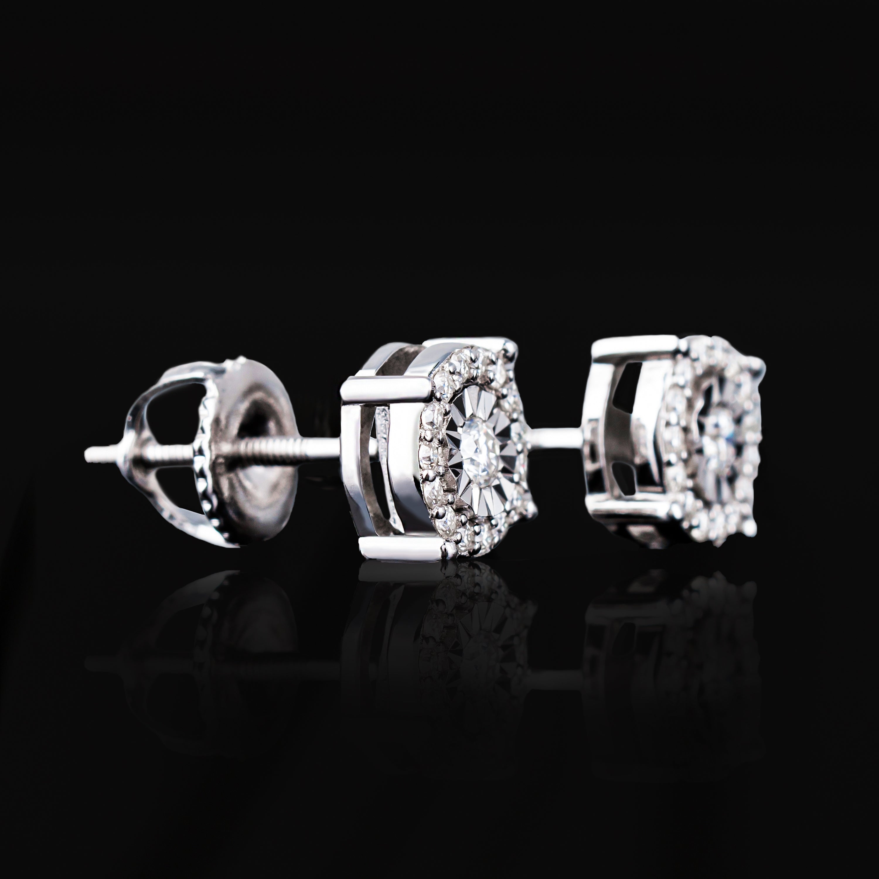 6.7MM Sunburst Halo Moissanite Stud Earrings VVS Round Center Screw Back – alternate product view 6