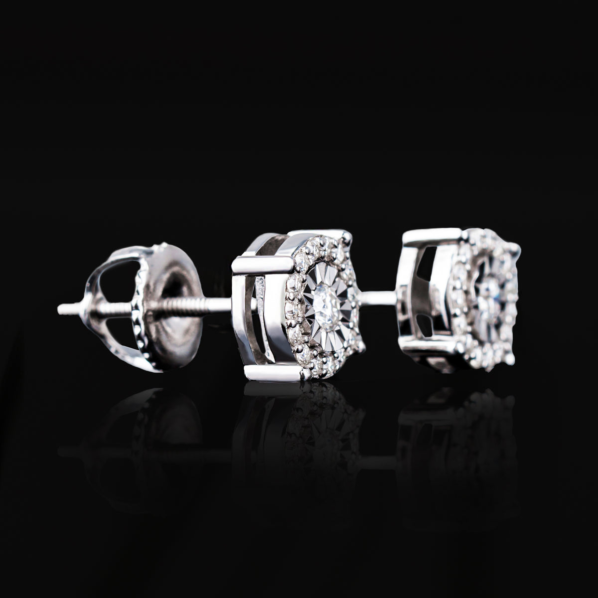 6.7MM Sunburst Halo Moissanite Stud Earrings VVS Round Center Screw Back – alternate product view 6