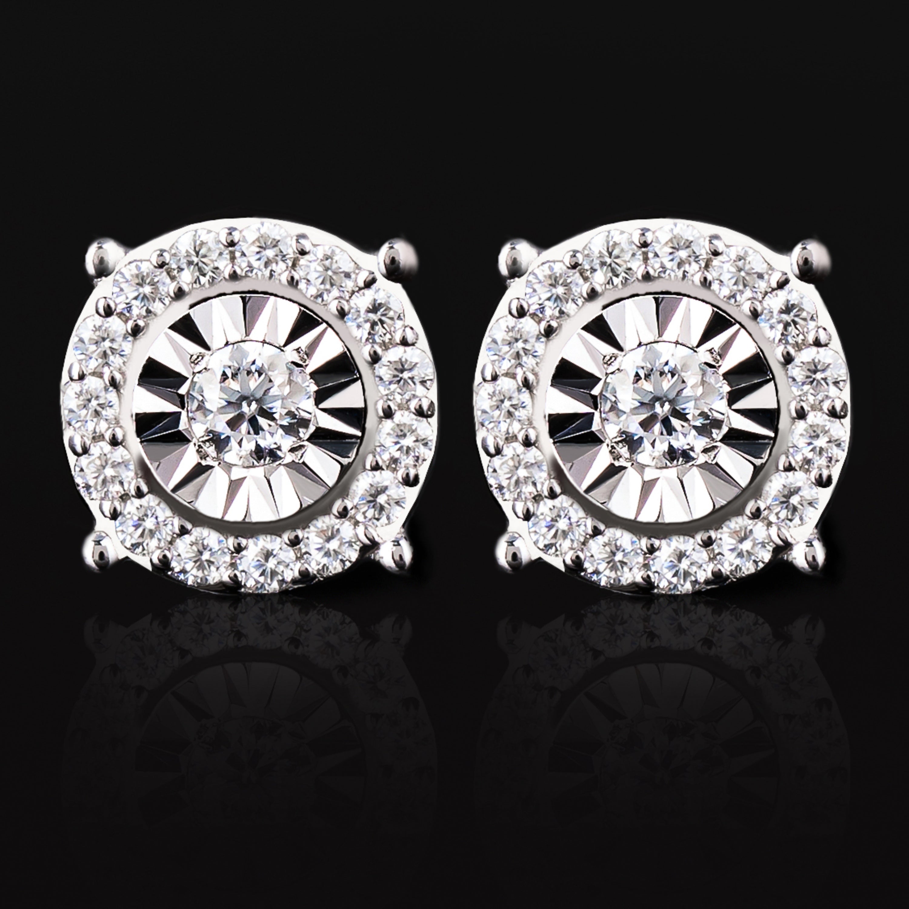 6.7MM Sunburst Halo Moissanite Stud Earrings VVS Round Center Screw Back – alternate product view 4