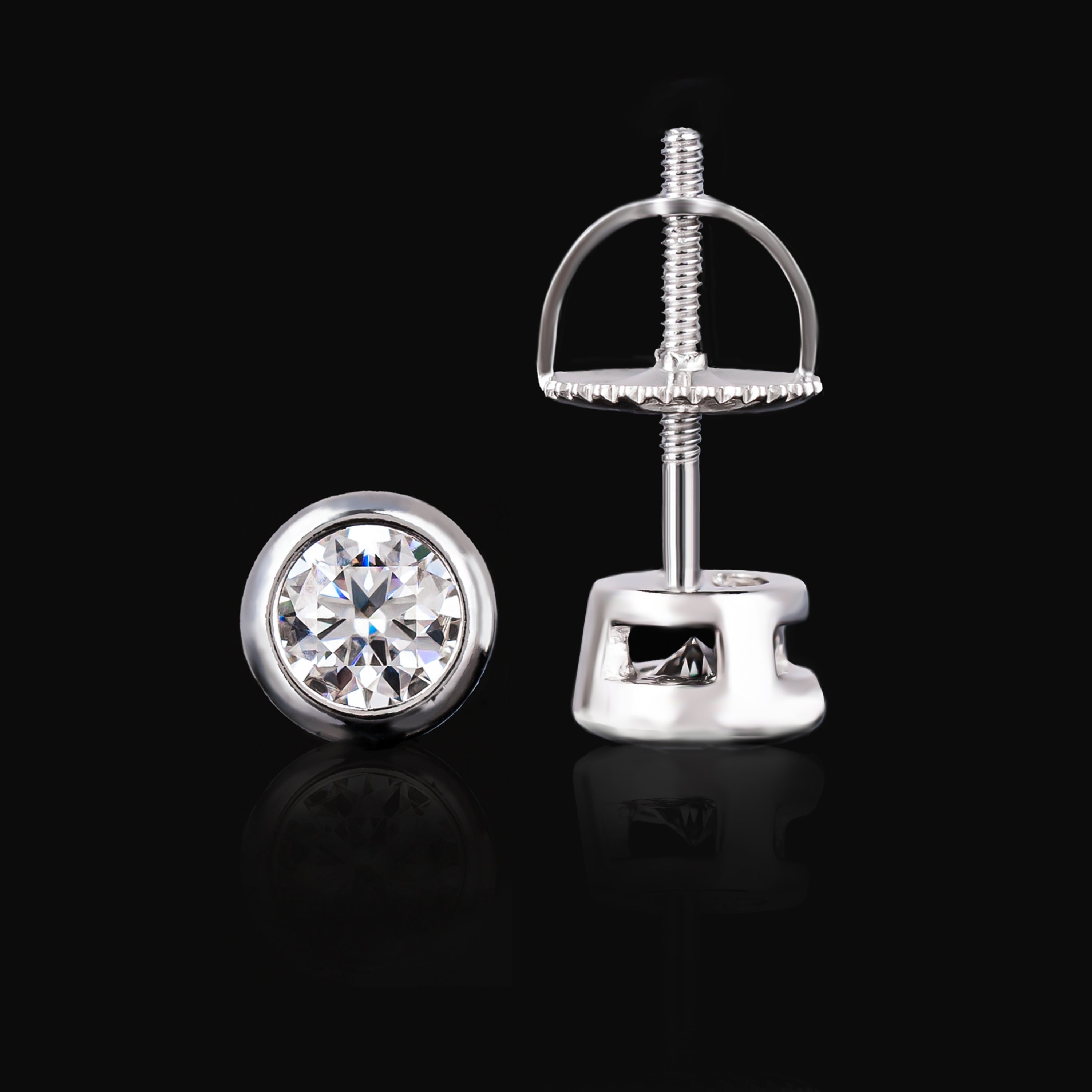 4MM 5MM 6.5MM Round Moissanite Bezel Stud Earrings VVS Minimalist Screw Back – alternate product view 4
