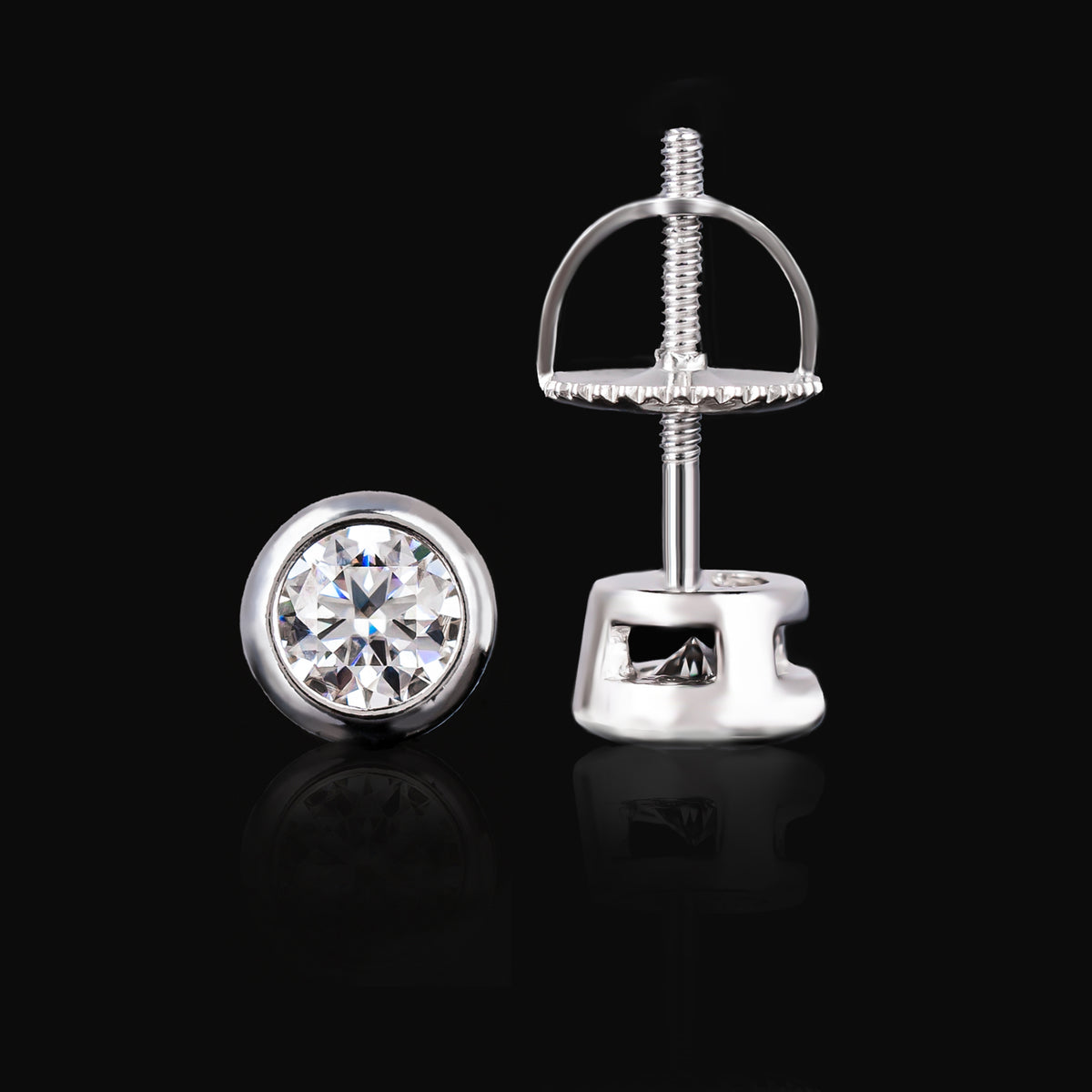 4MM 5MM 6.5MM Round Moissanite Bezel Stud Earrings VVS Minimalist Screw Back – alternate product view 4