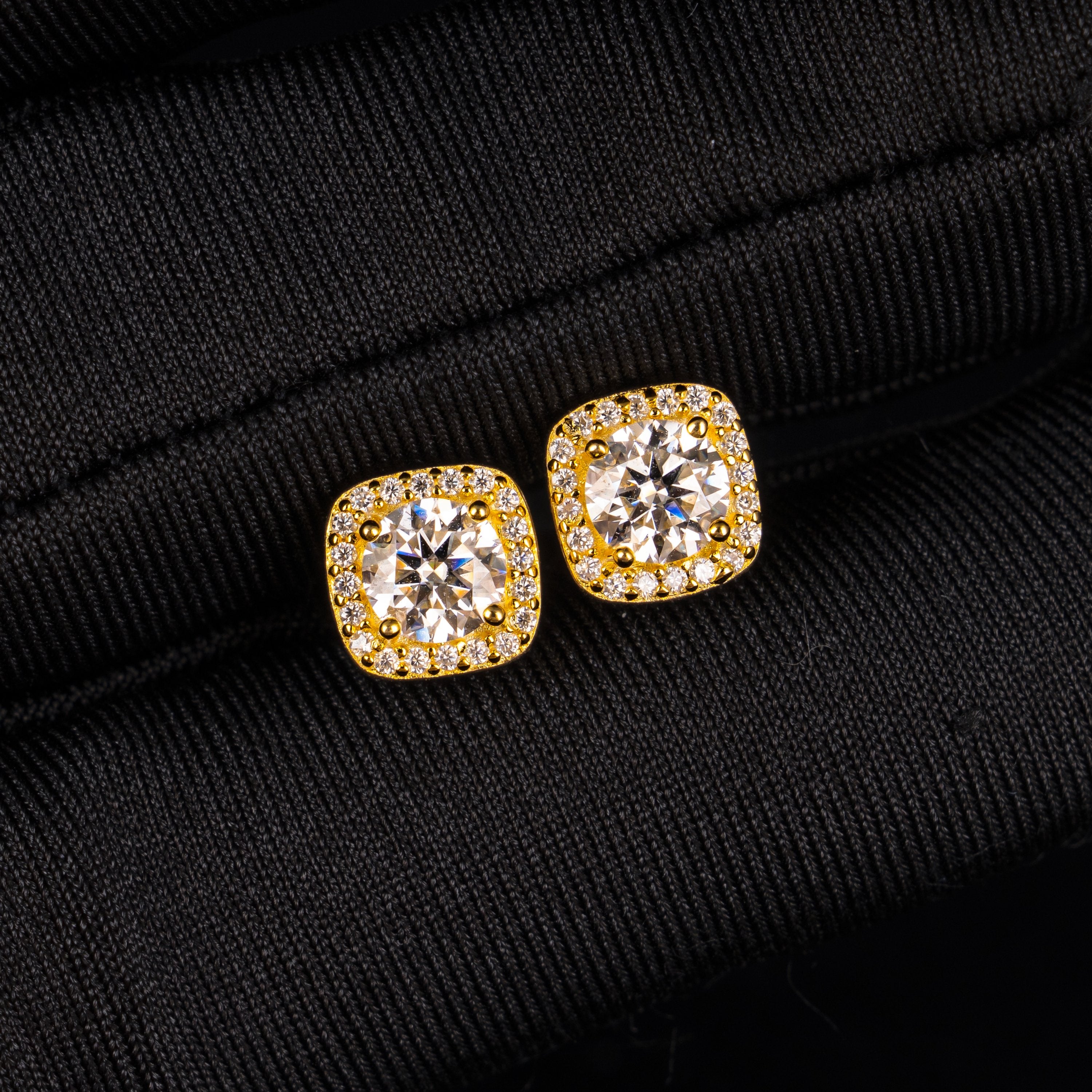 7.5MM Round Center Moissanite Stud Earrings VVS Cushion Halo Prong Set Screw Back – alternate product view 7