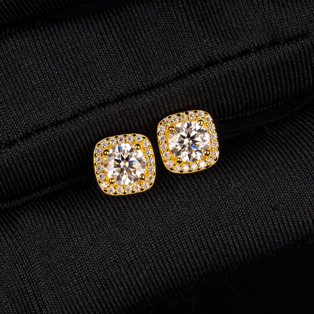 7.5MM Round Center Moissanite Stud Earrings VVS Cushion Halo Prong Set Screw Back – alternate product view 7