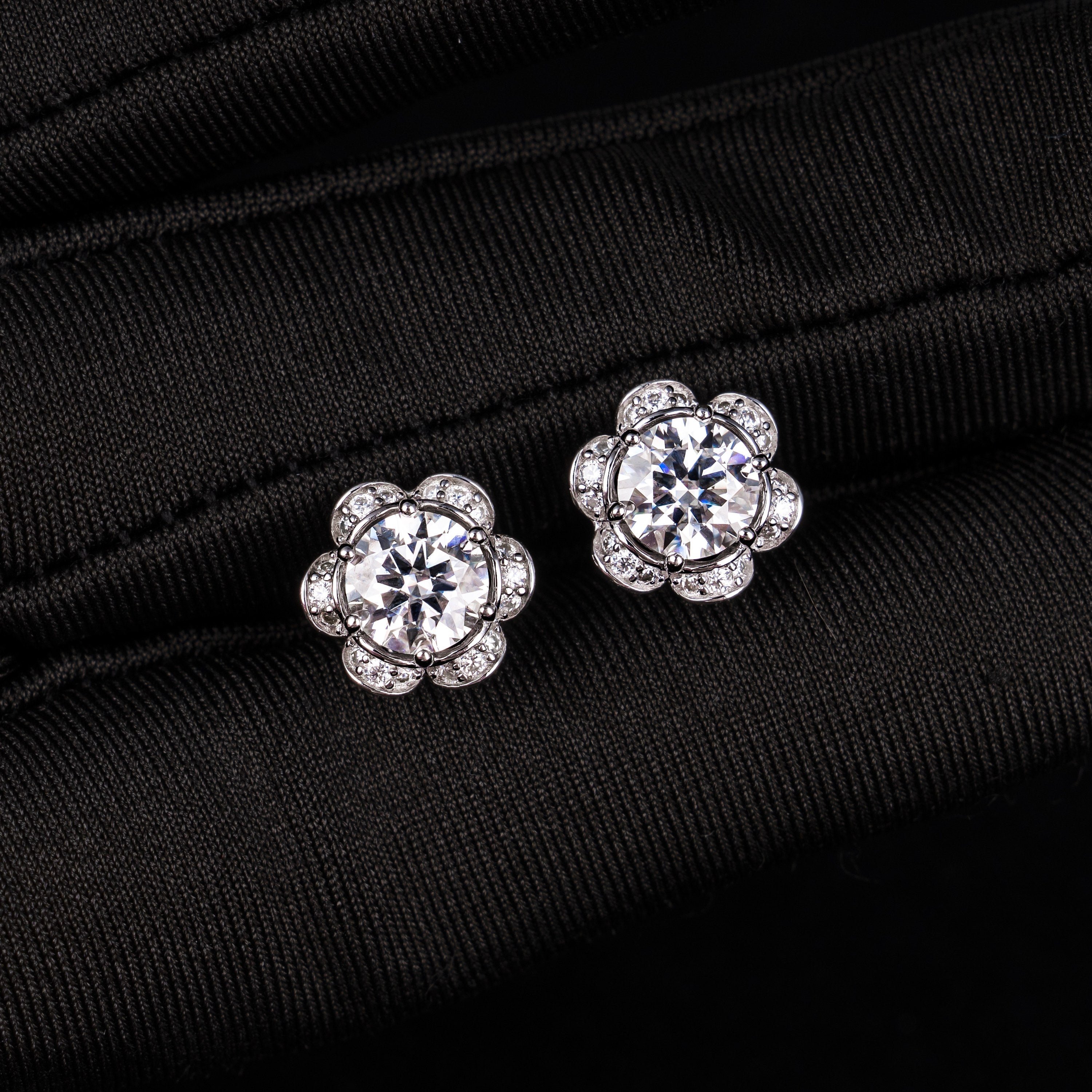 10×10.8MM Flower Moissanite Stud Earrings VVS Round Center Petal Pavé Screw Back – alternate product view 6