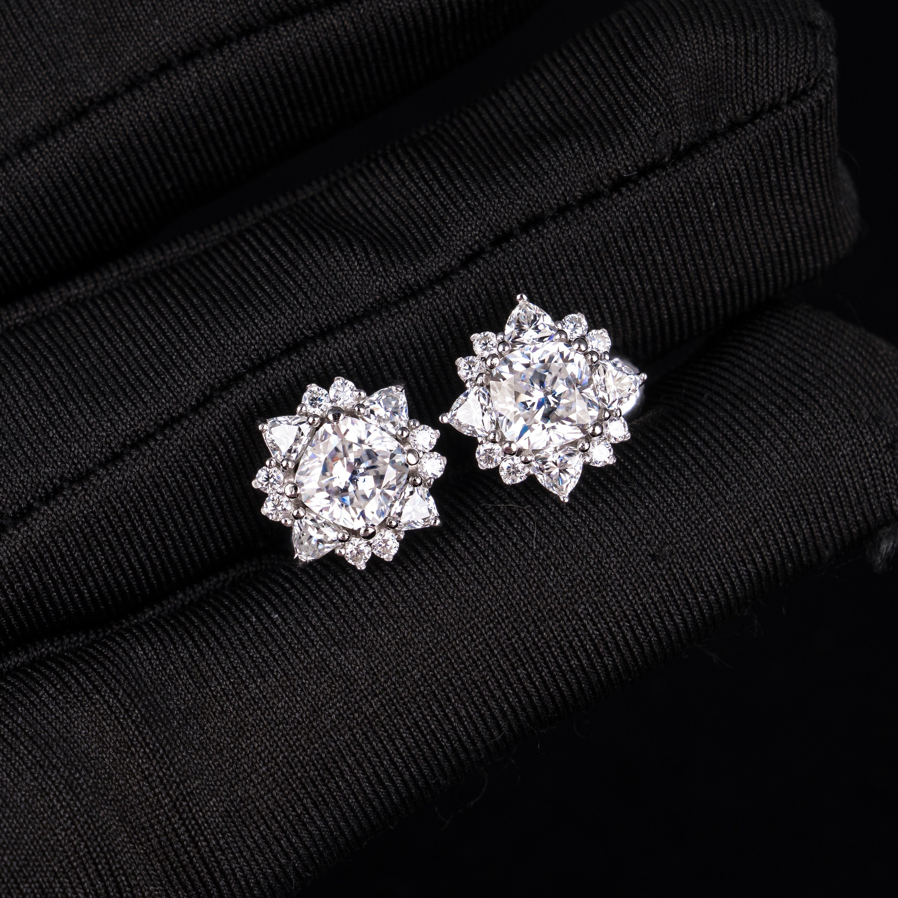 12×12MM Cushion Cut Moissanite Stud Earrings VVS Starburst Cluster Screw Back – alternate product view 5