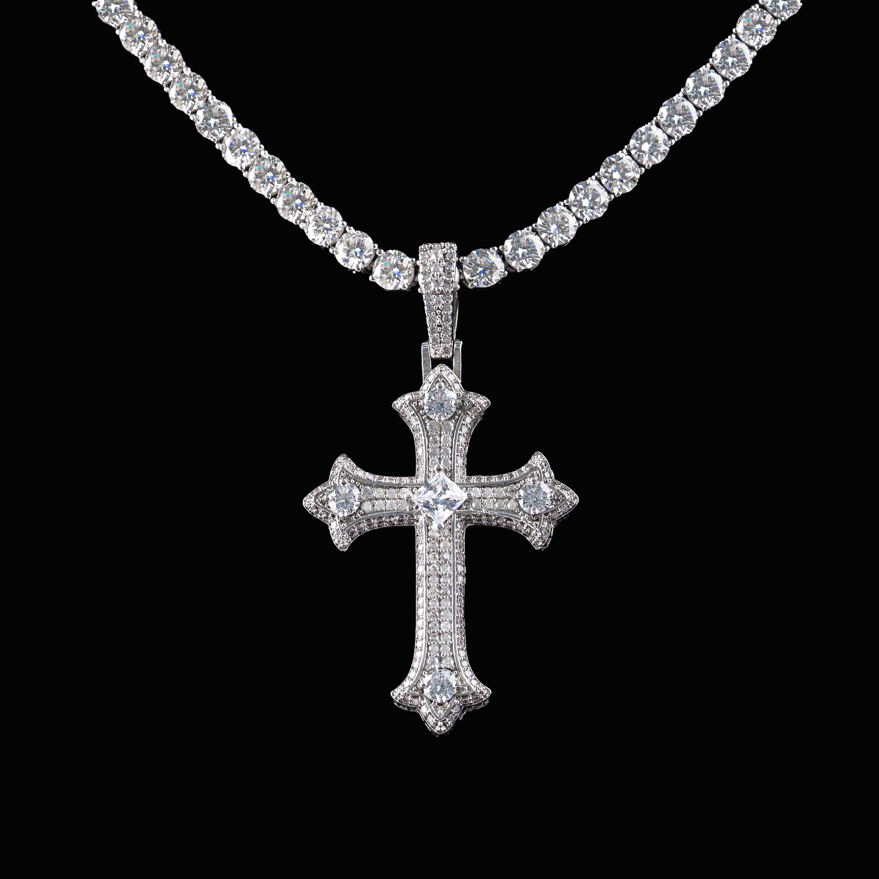 Iced Out Cross Pendant with Center Stone – Moissanite Faith Necklace Charm – alternate product view 3