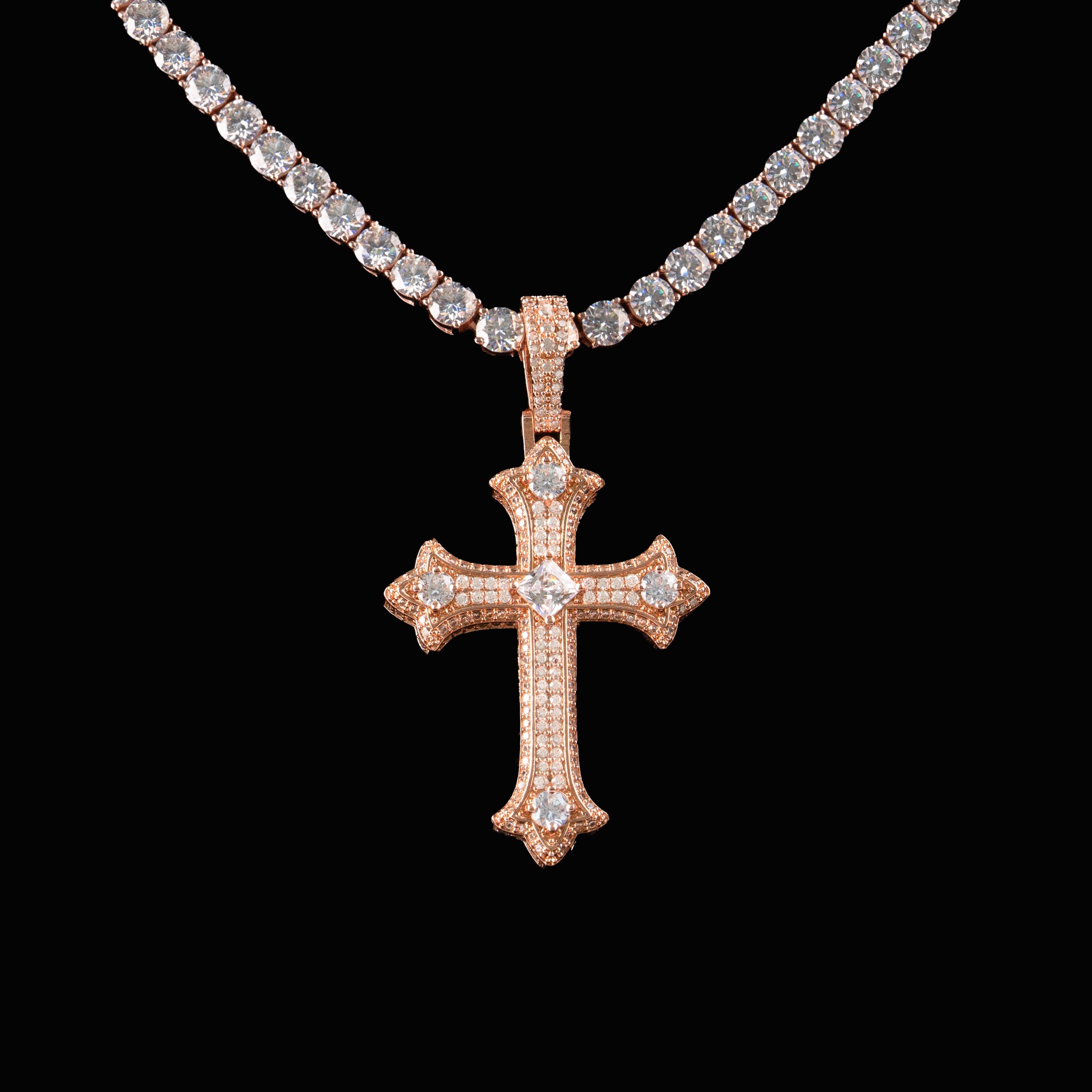 Iced Out Cross Pendant with Center Stone – Moissanite Faith Necklace Charm – alternate product view 4