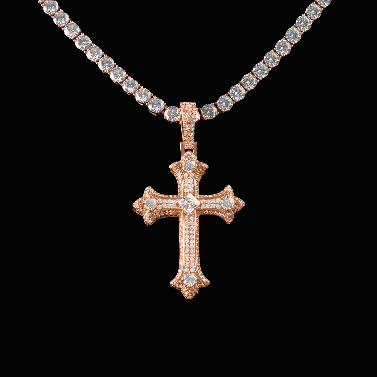 Iced Out Cross Pendant with Center Stone – Moissanite Faith Necklace Charm – alternate product view 4