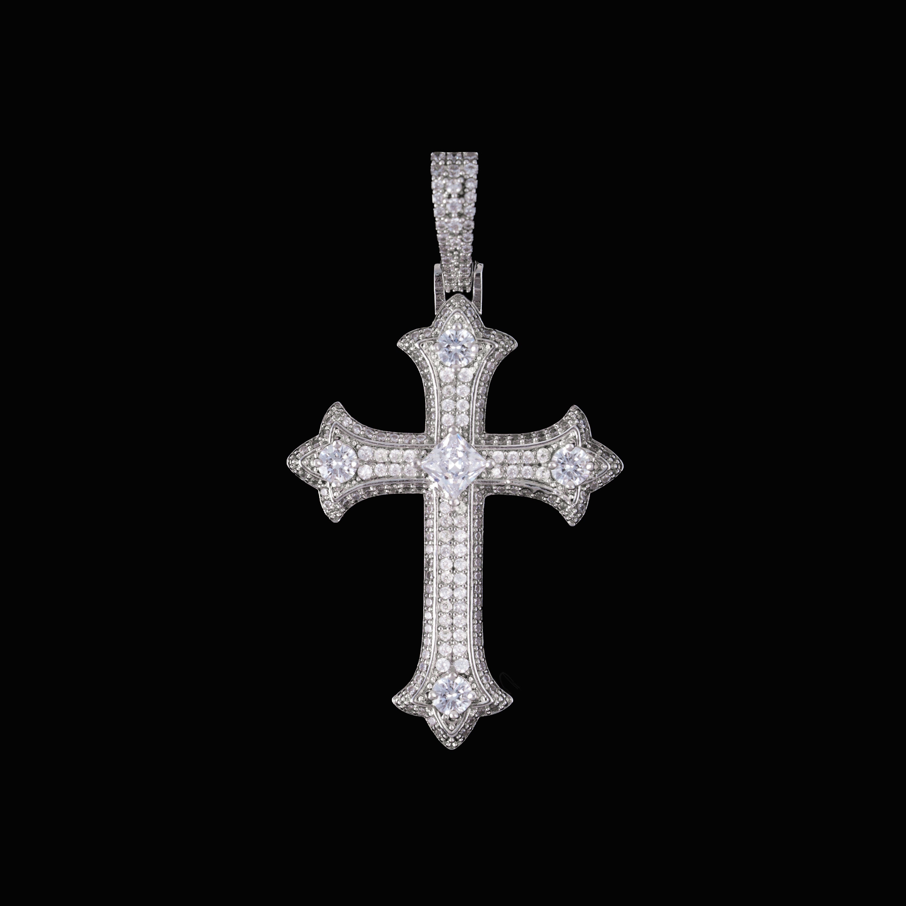 Iced Out Cross Pendant with Center Stone – Moissanite Faith Necklace Charm – alternate product view 6