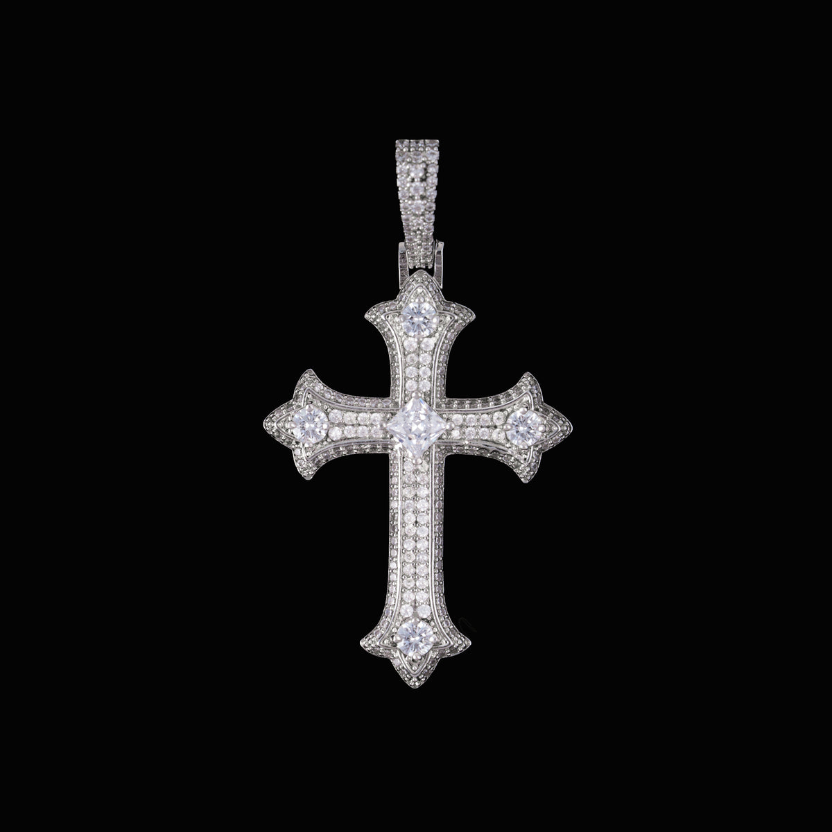 Iced Out Cross Pendant with Center Stone – Moissanite Faith Necklace Charm – alternate product view 6