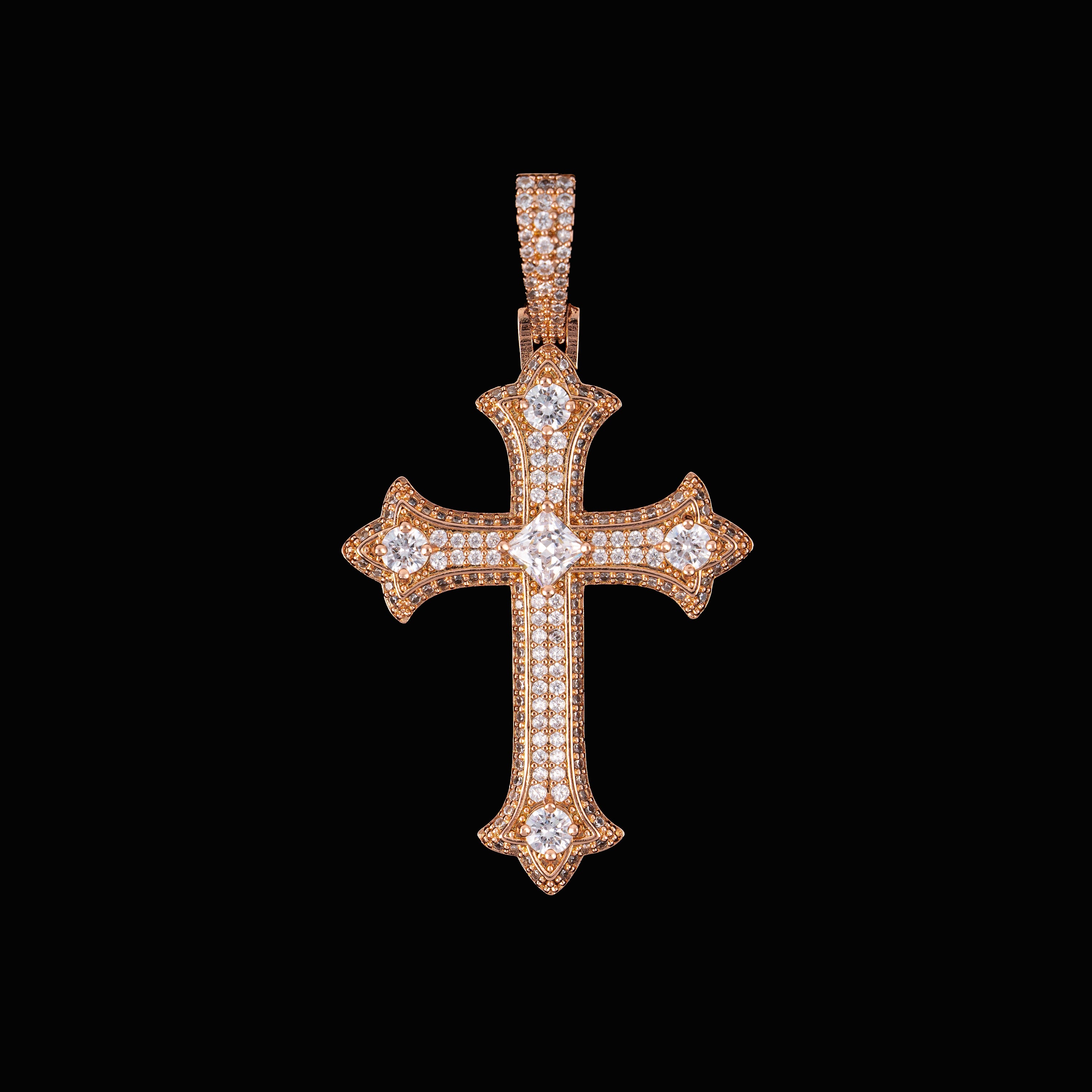 Iced Out Cross Pendant with Center Stone – Moissanite Faith Necklace Charm – alternate product view 7