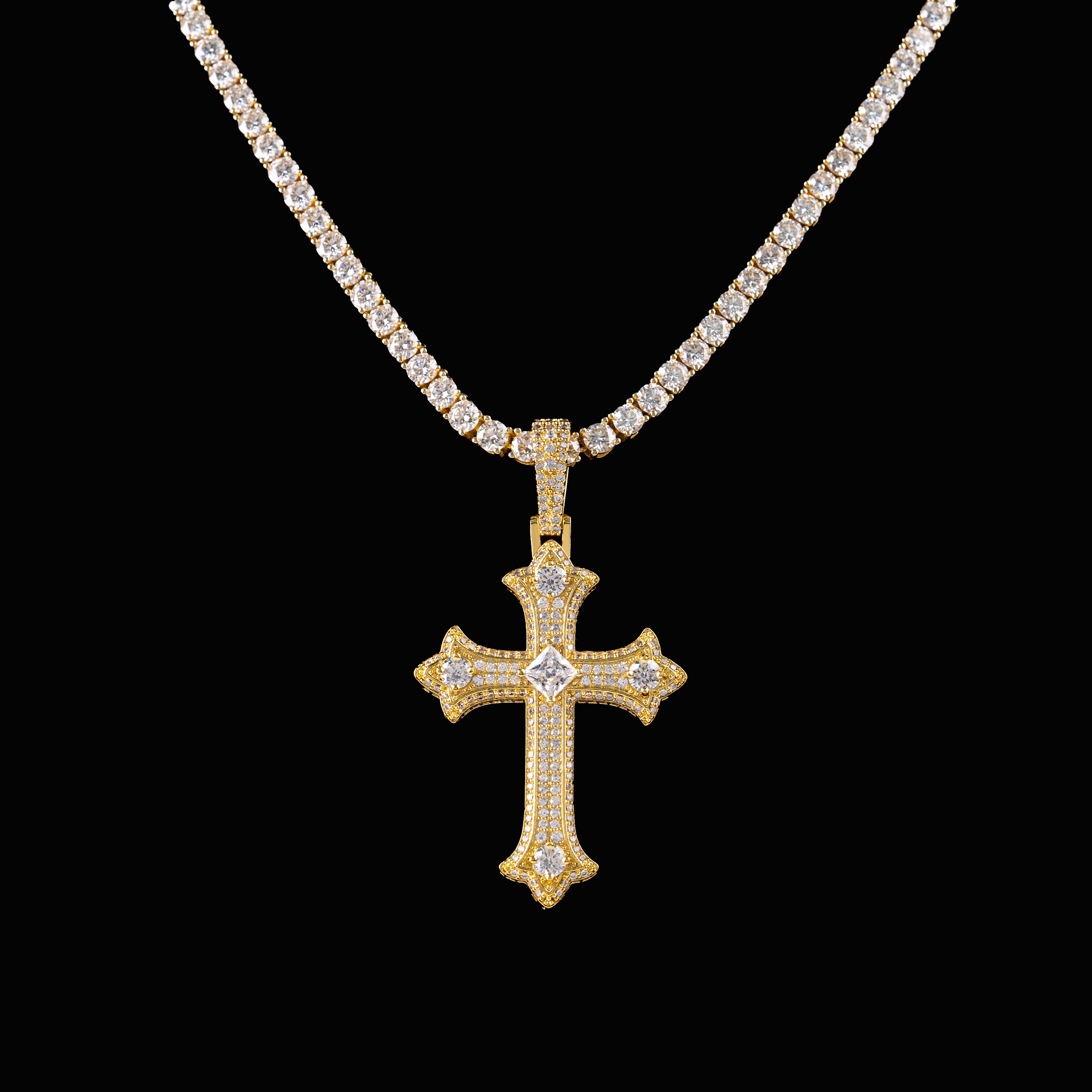 Iced Out Cross Pendant with Center Stone – Moissanite Faith Necklace Charm – alternate product view 5