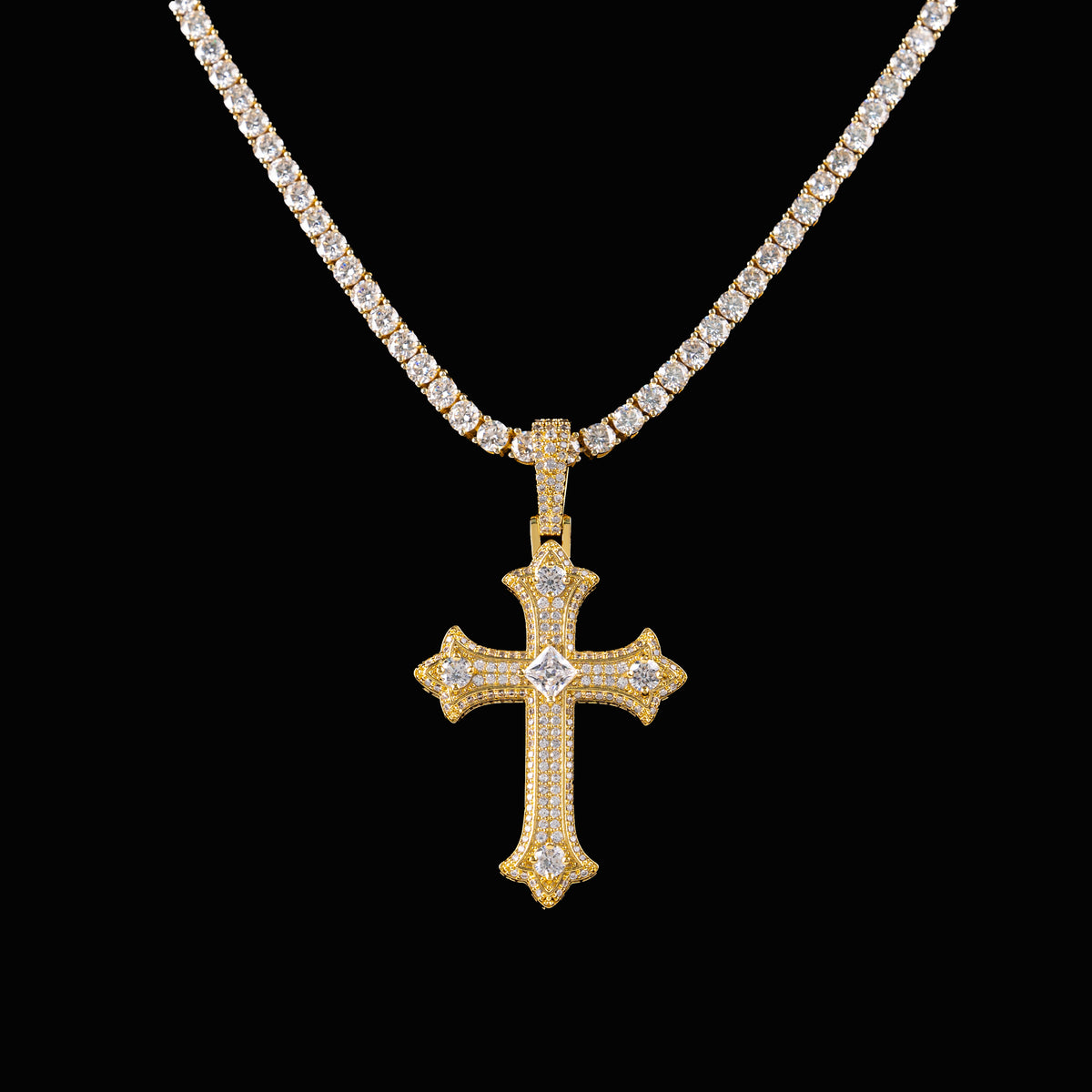 Iced Out Cross Pendant with Center Stone – Moissanite Faith Necklace Charm – alternate product view 5