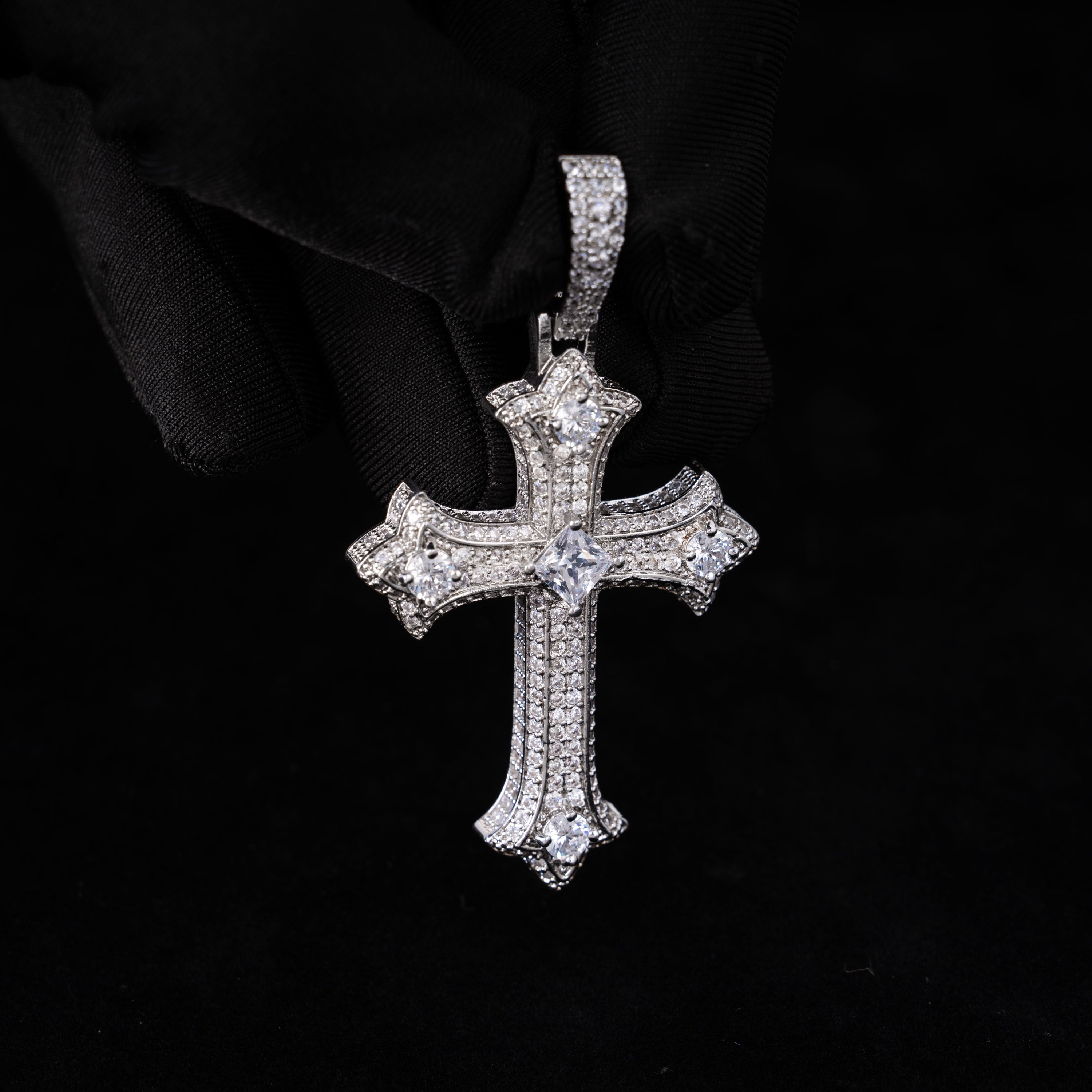 Iced Out Cross Pendant with Center Stone – Moissanite Faith Necklace Charm – alternate product view 10