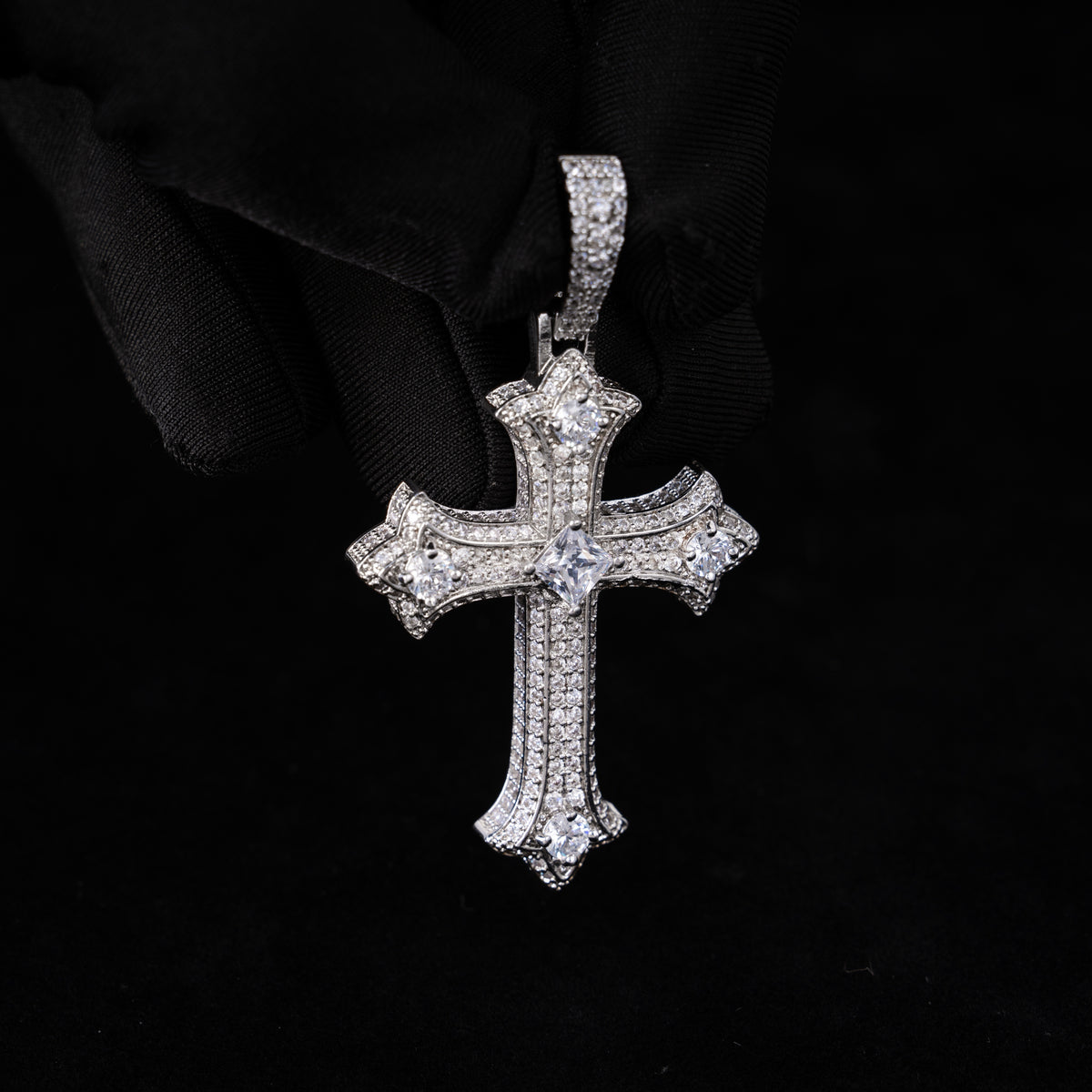 Iced Out Cross Pendant with Center Stone – Moissanite Faith Necklace Charm – alternate product view 10