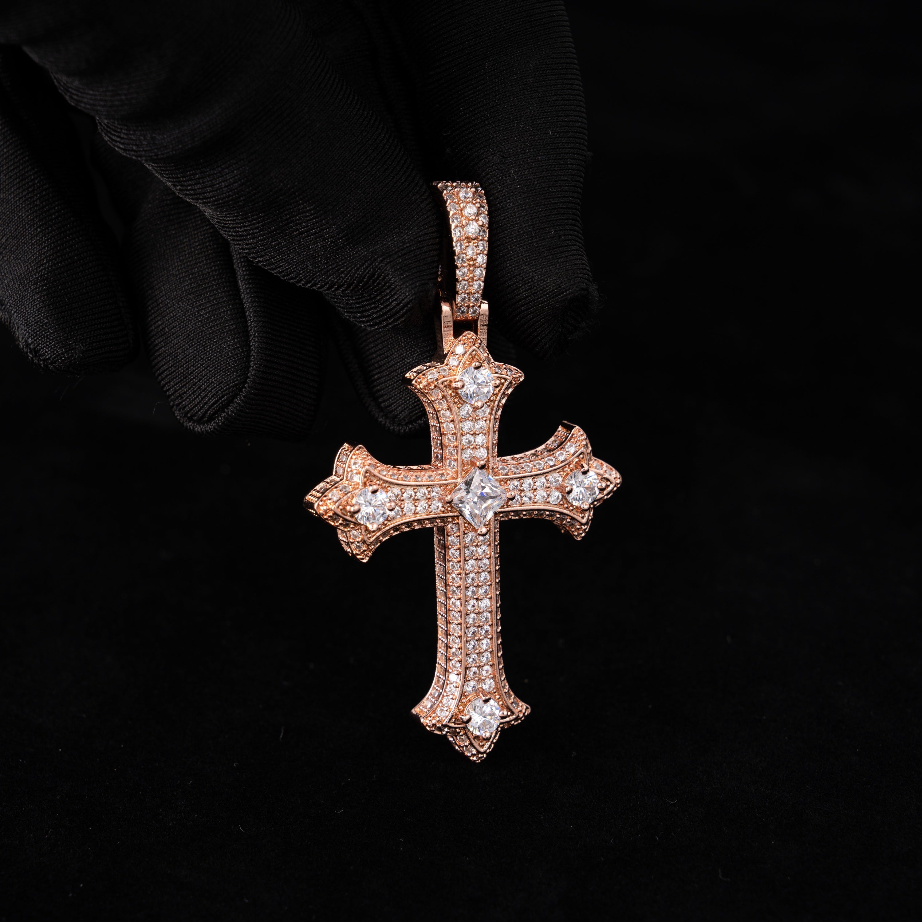 Iced Out Cross Pendant with Center Stone – Moissanite Faith Necklace Charm – alternate product view 11
