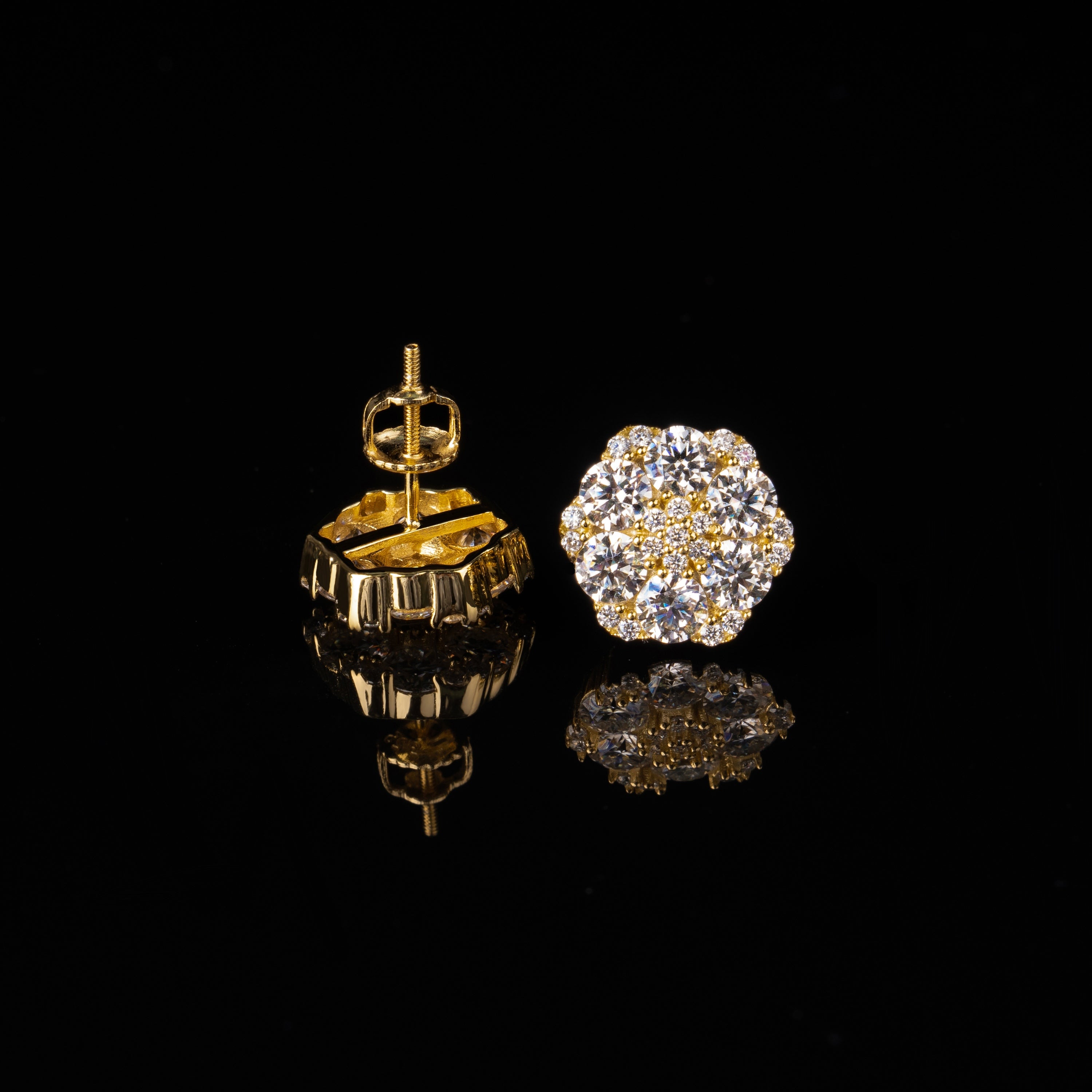 12×13.5MM Round Cluster Moissanite Flower Stud Earrings VVS Screw Back – alternate product view 3