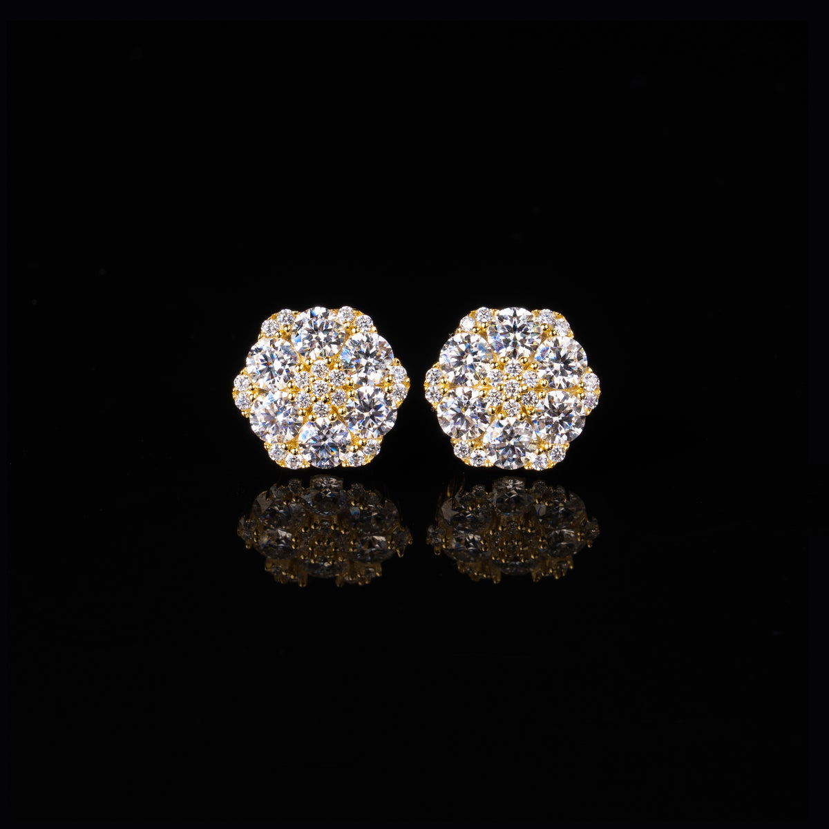 12×13.5MM Round Cluster Moissanite Flower Stud Earrings VVS Screw Back – alternate product view 2