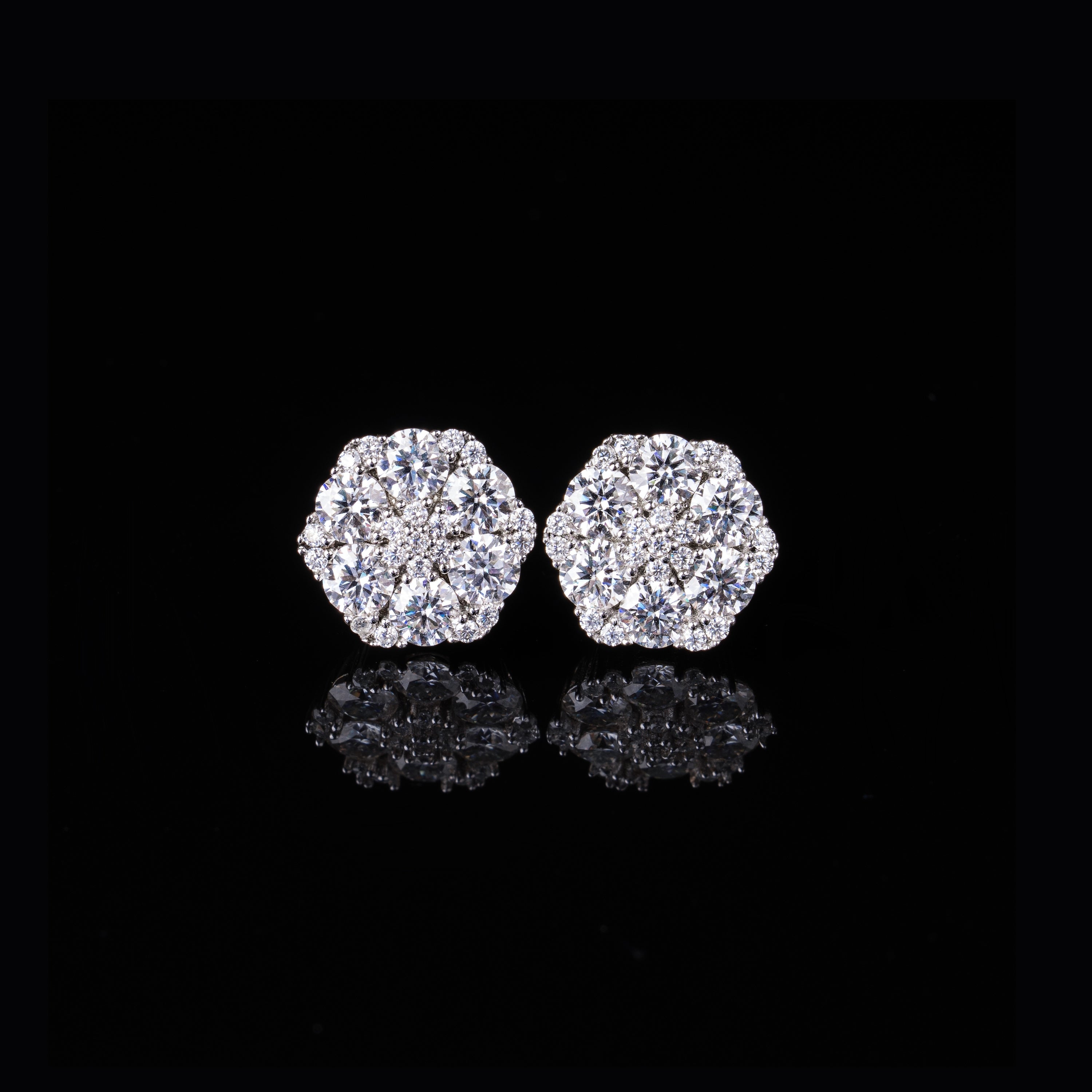 12×13.5MM Round Cluster Moissanite Flower Stud Earrings VVS Screw Back by Sommarnox