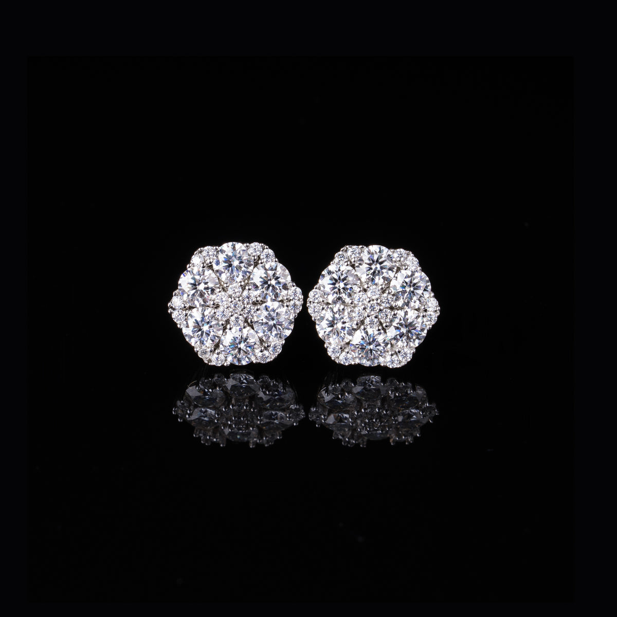 12×13.5MM Round Cluster Moissanite Flower Stud Earrings VVS Screw Back by Sommarnox