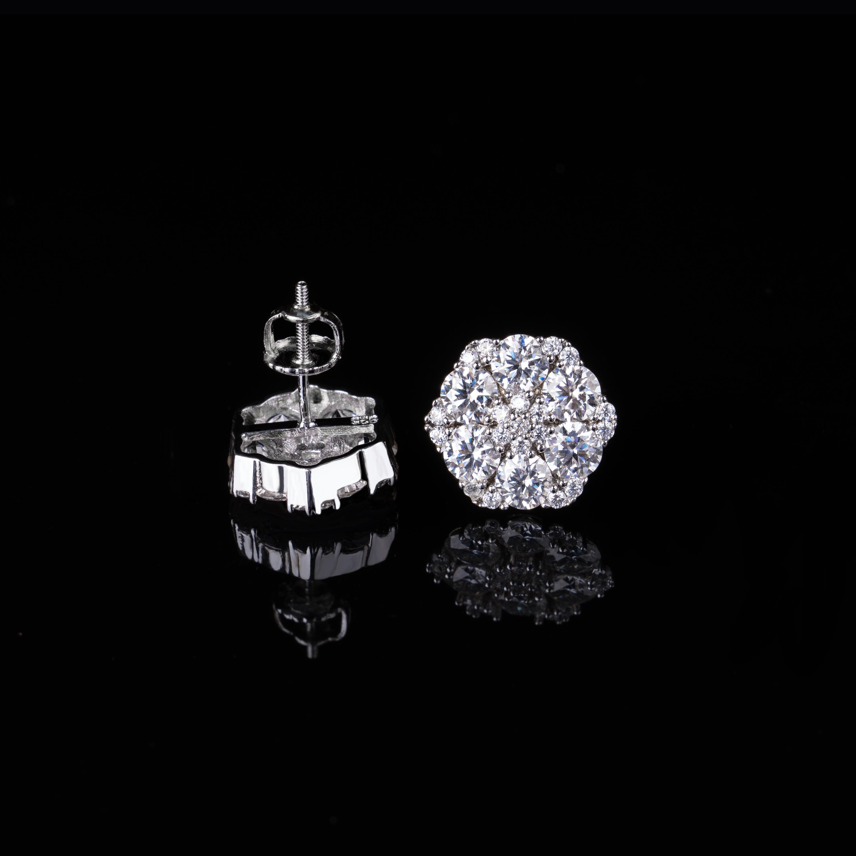 12×13.5MM Round Cluster Moissanite Flower Stud Earrings VVS Screw Back – alternate product view 4