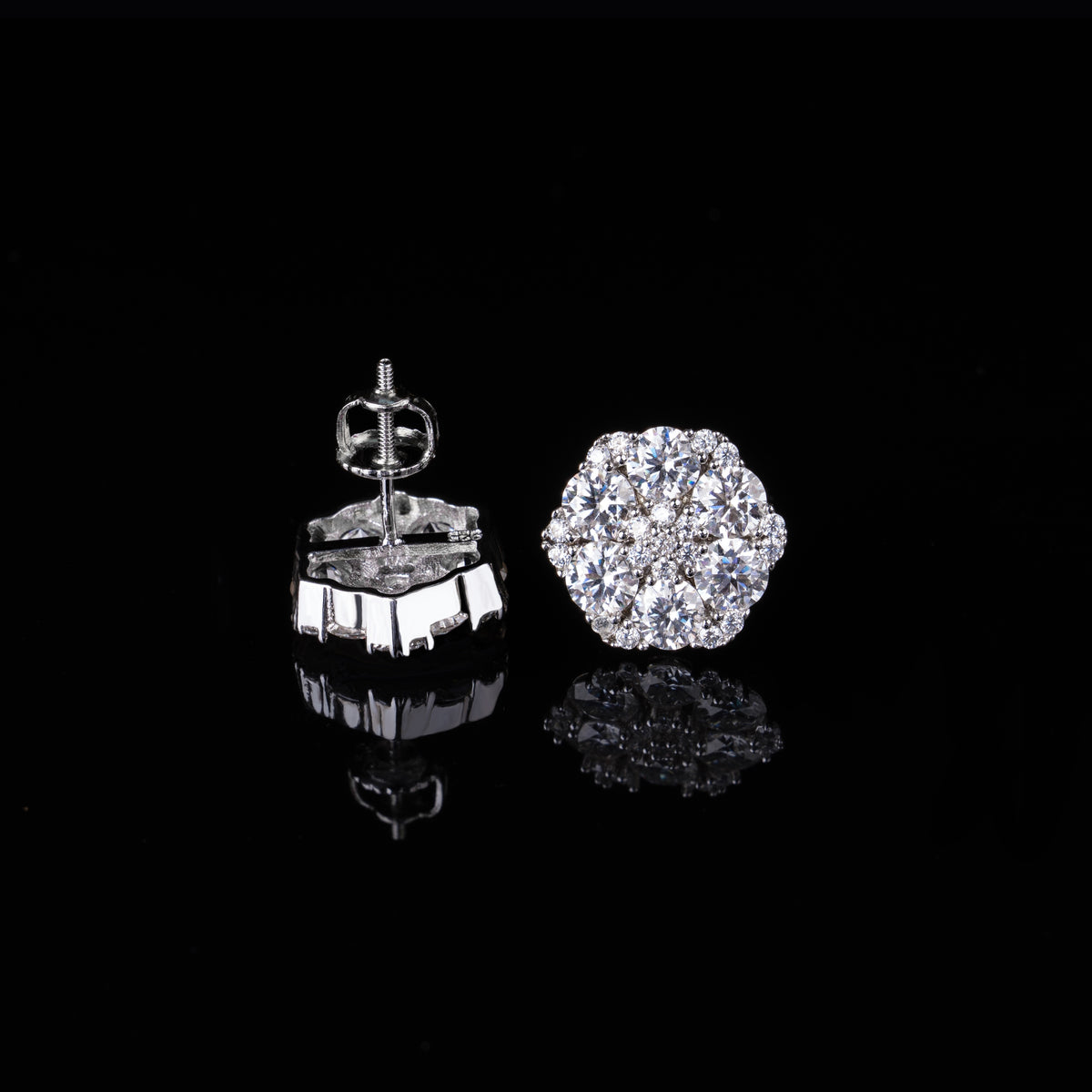 12×13.5MM Round Cluster Moissanite Flower Stud Earrings VVS Screw Back – alternate product view 4