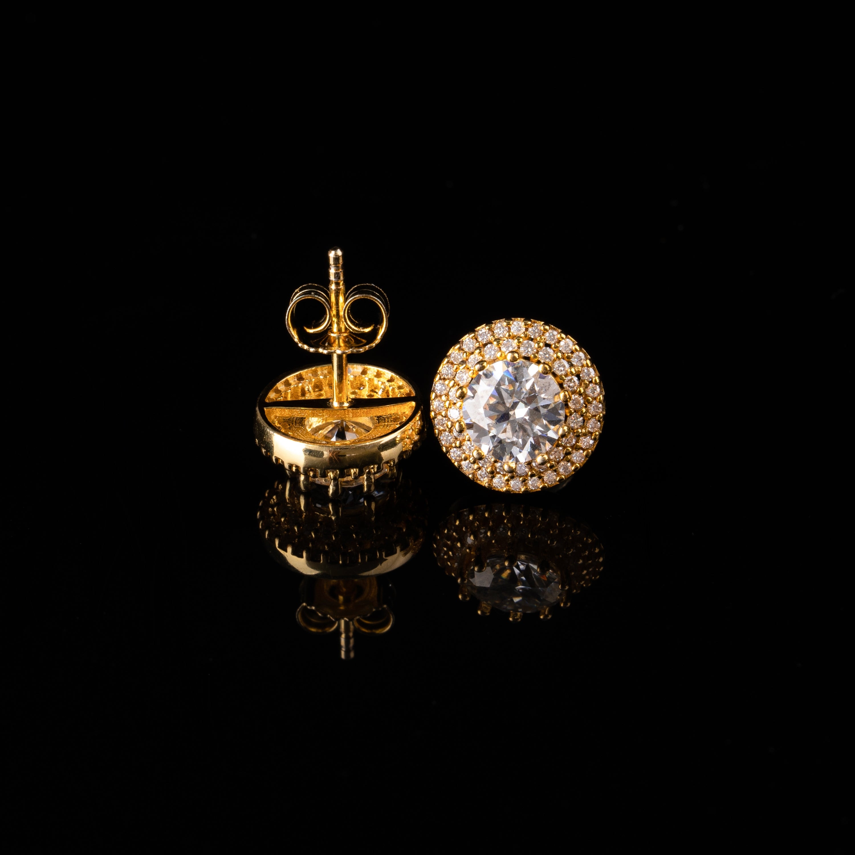 10MM Round Center Moissanite Stud Earrings VVS Double Halo Pavé – alternate product view 2