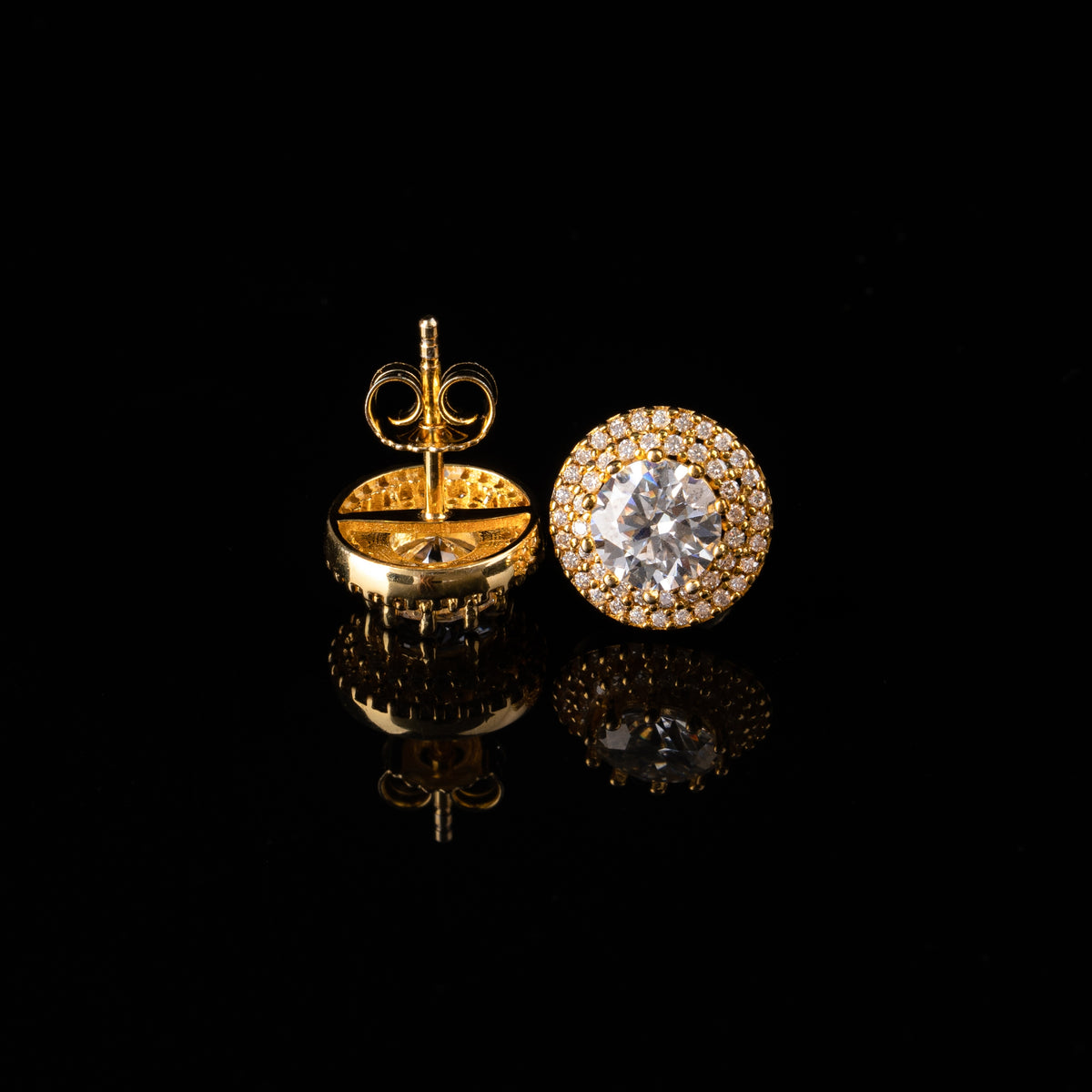 10MM Round Center Moissanite Stud Earrings VVS Double Halo Pavé – alternate product view 2
