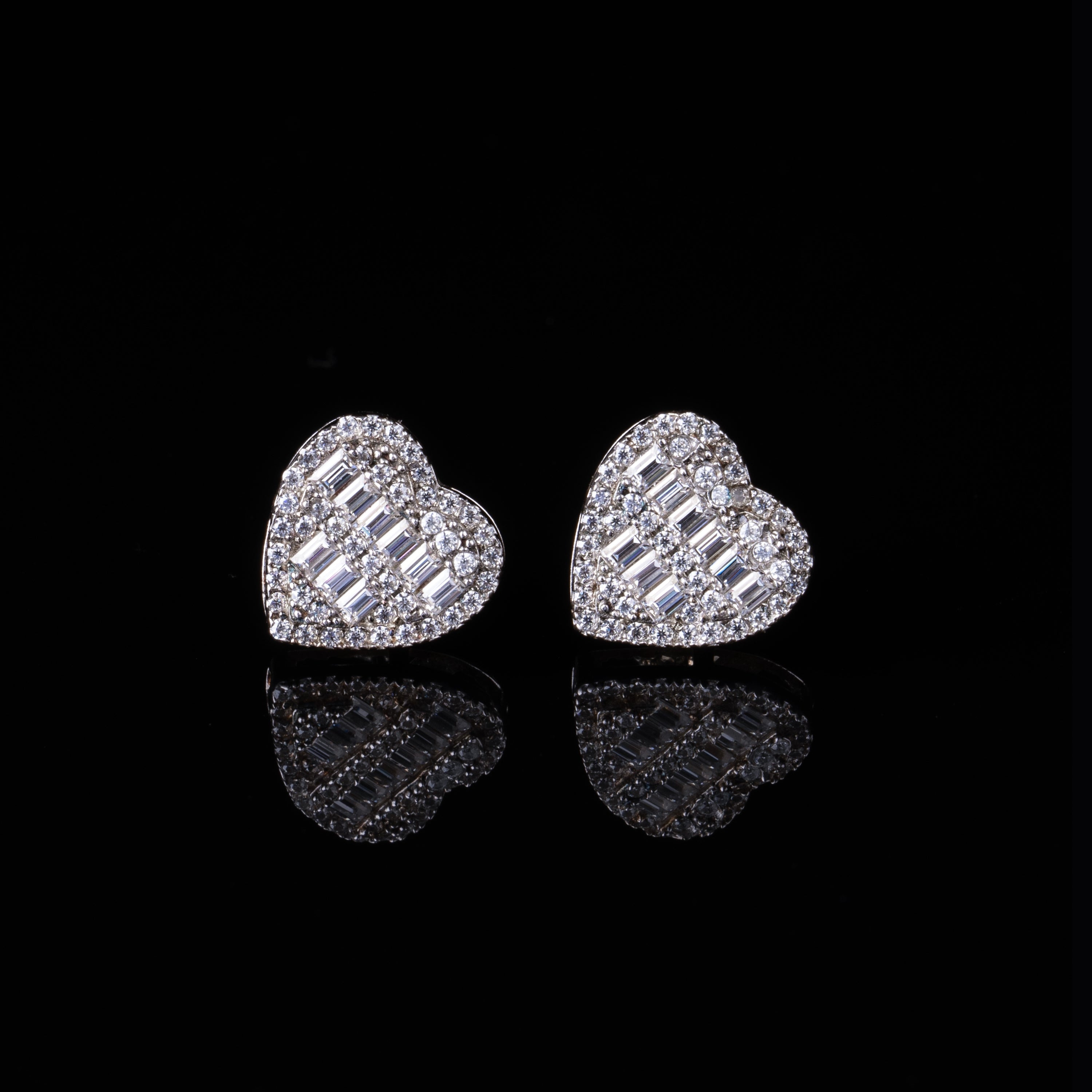 13MM Heart Baguette Moissanite Stud Earrings VVS Halo Screw Back by Sommarnox