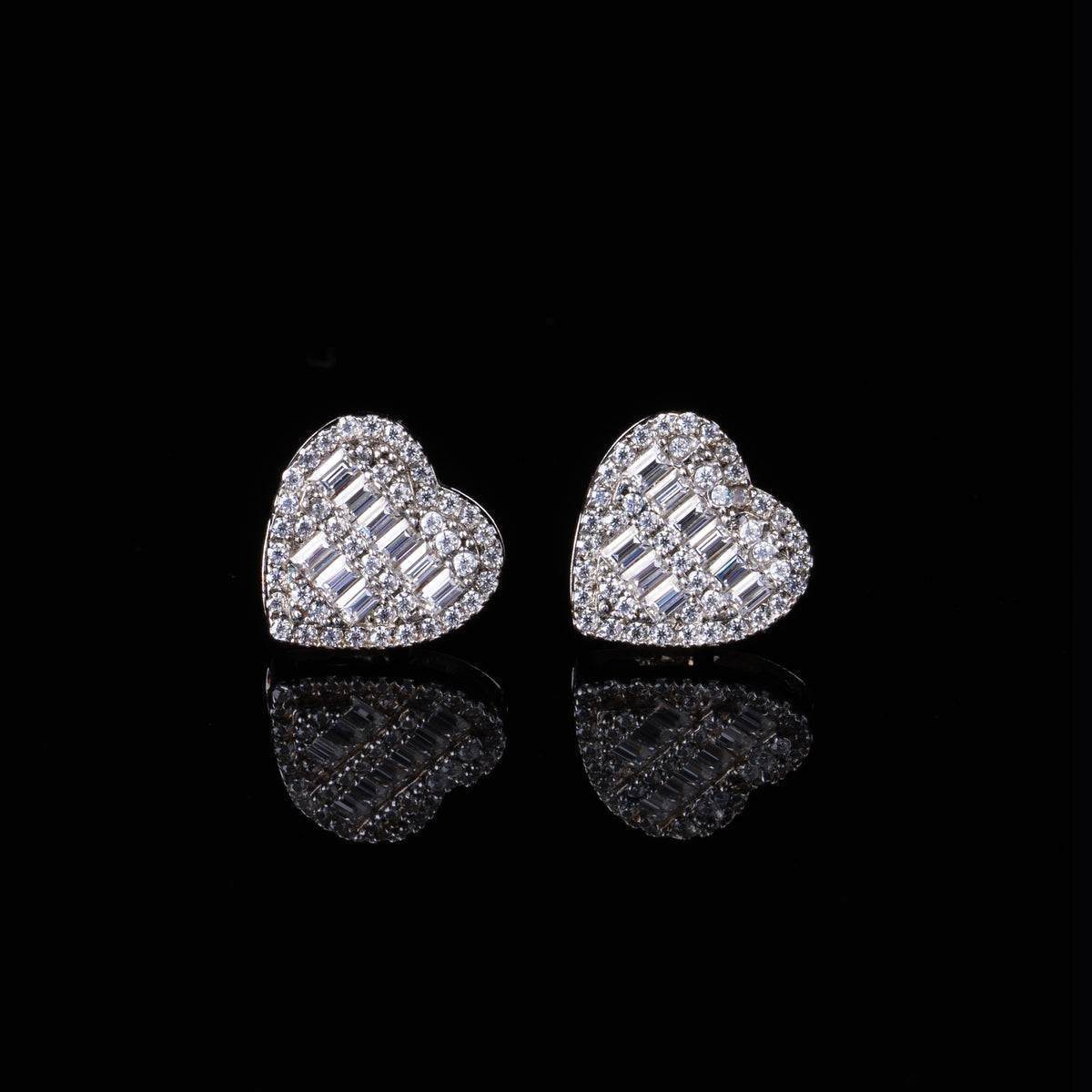 13MM Heart Baguette Moissanite Stud Earrings VVS Halo Screw Back by Sommarnox