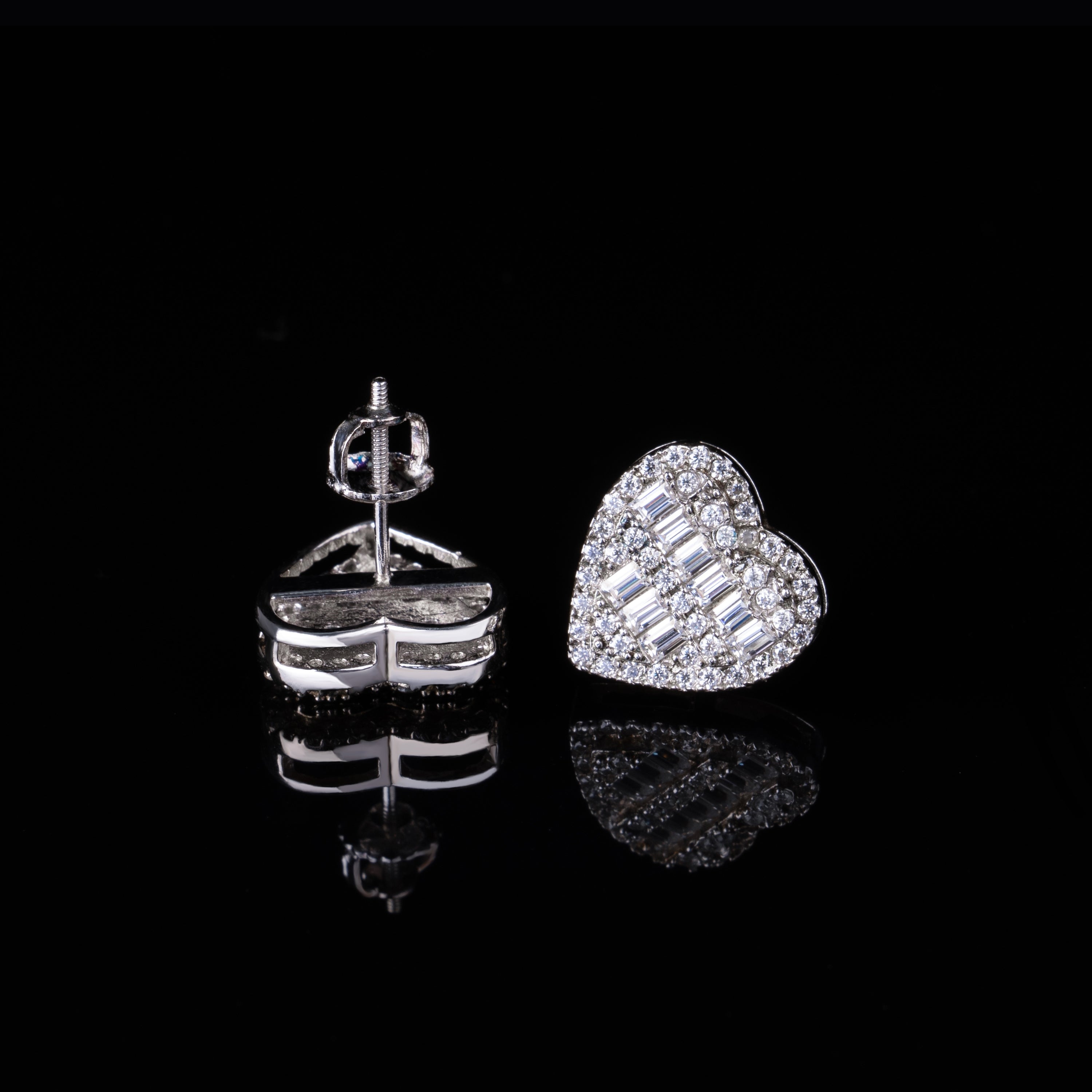 13MM Heart Baguette Moissanite Stud Earrings VVS Halo Screw Back – alternate product view 2