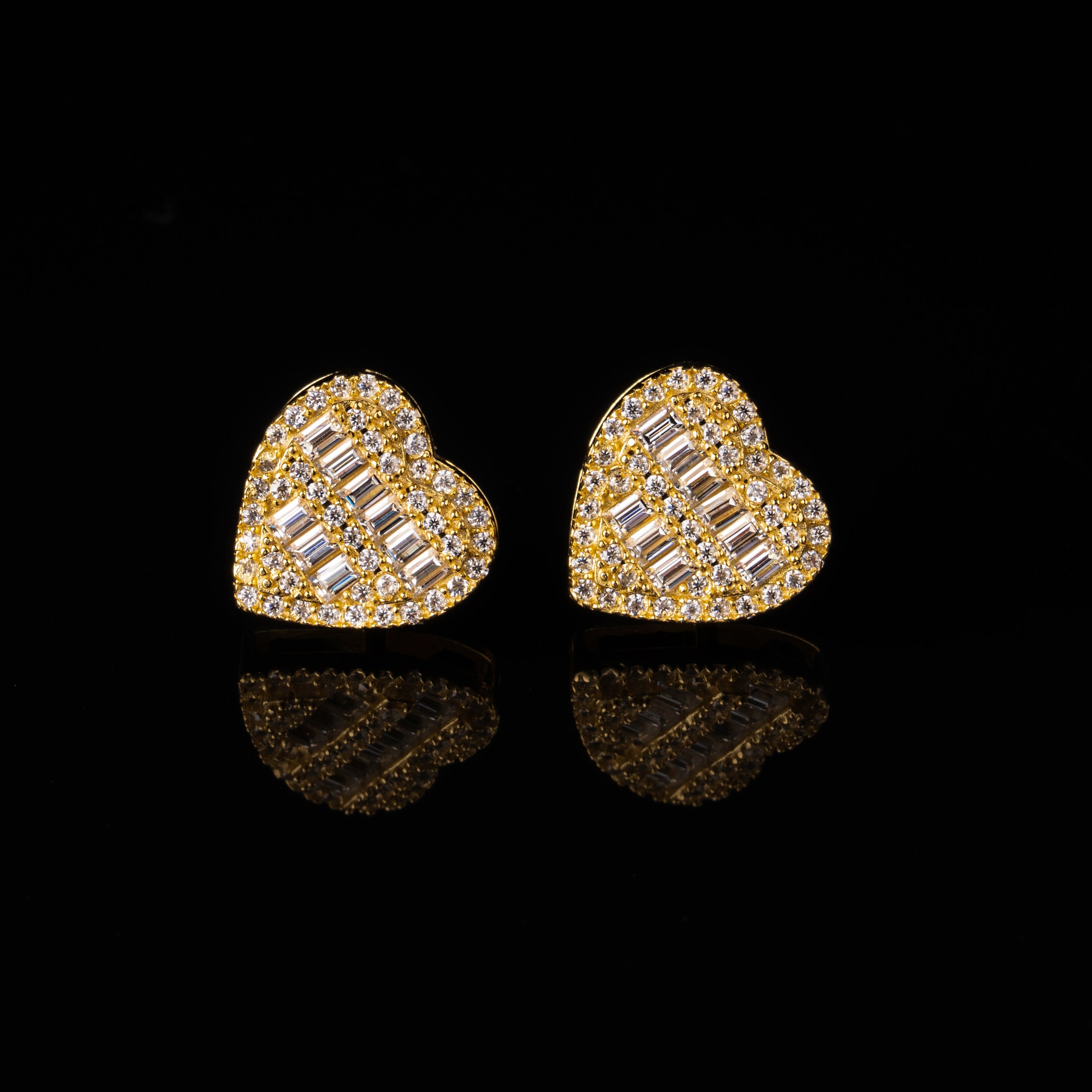 13MM Heart Baguette Moissanite Stud Earrings VVS Halo Screw Back – alternate product view 3