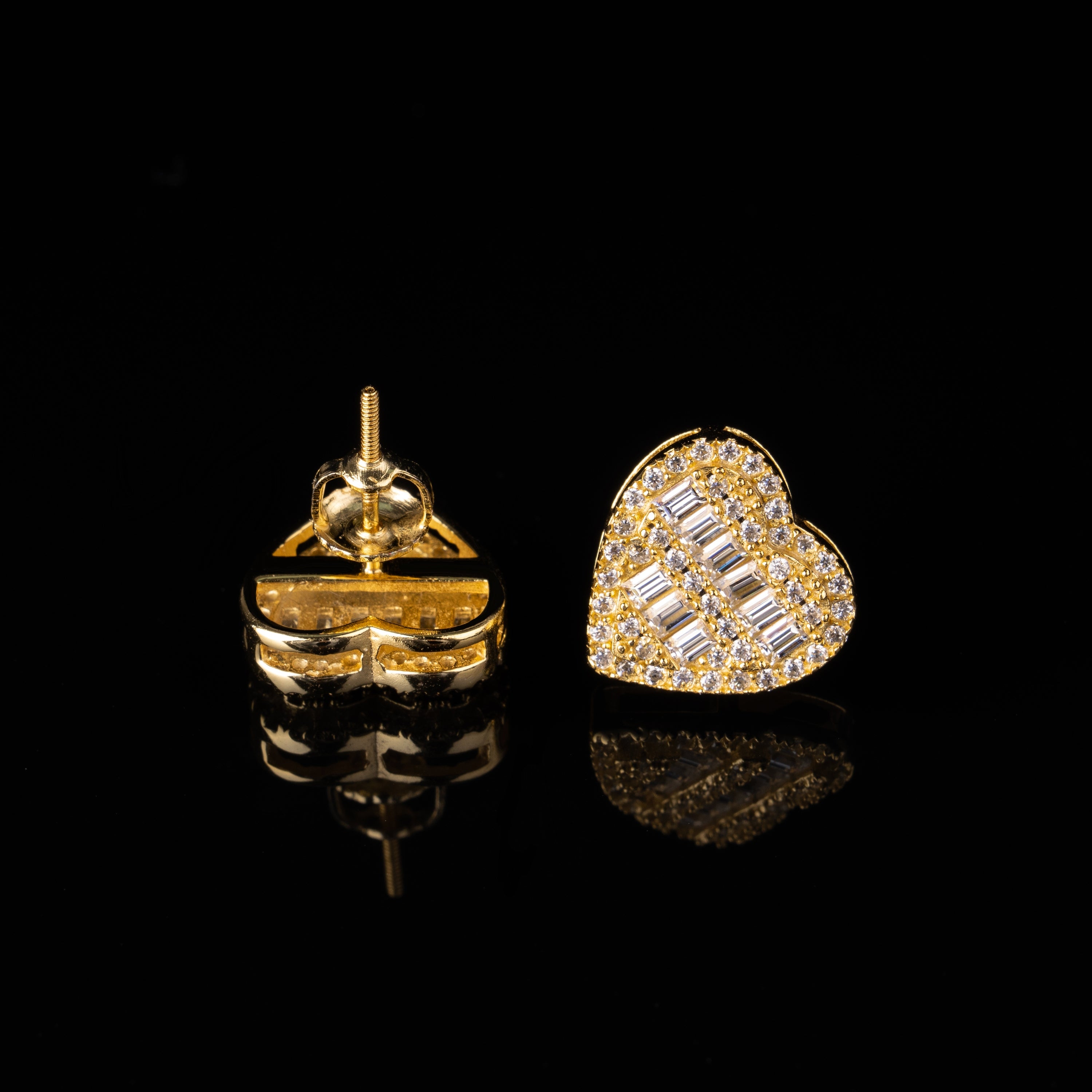 13MM Heart Baguette Moissanite Stud Earrings VVS Halo Screw Back – alternate product view 4