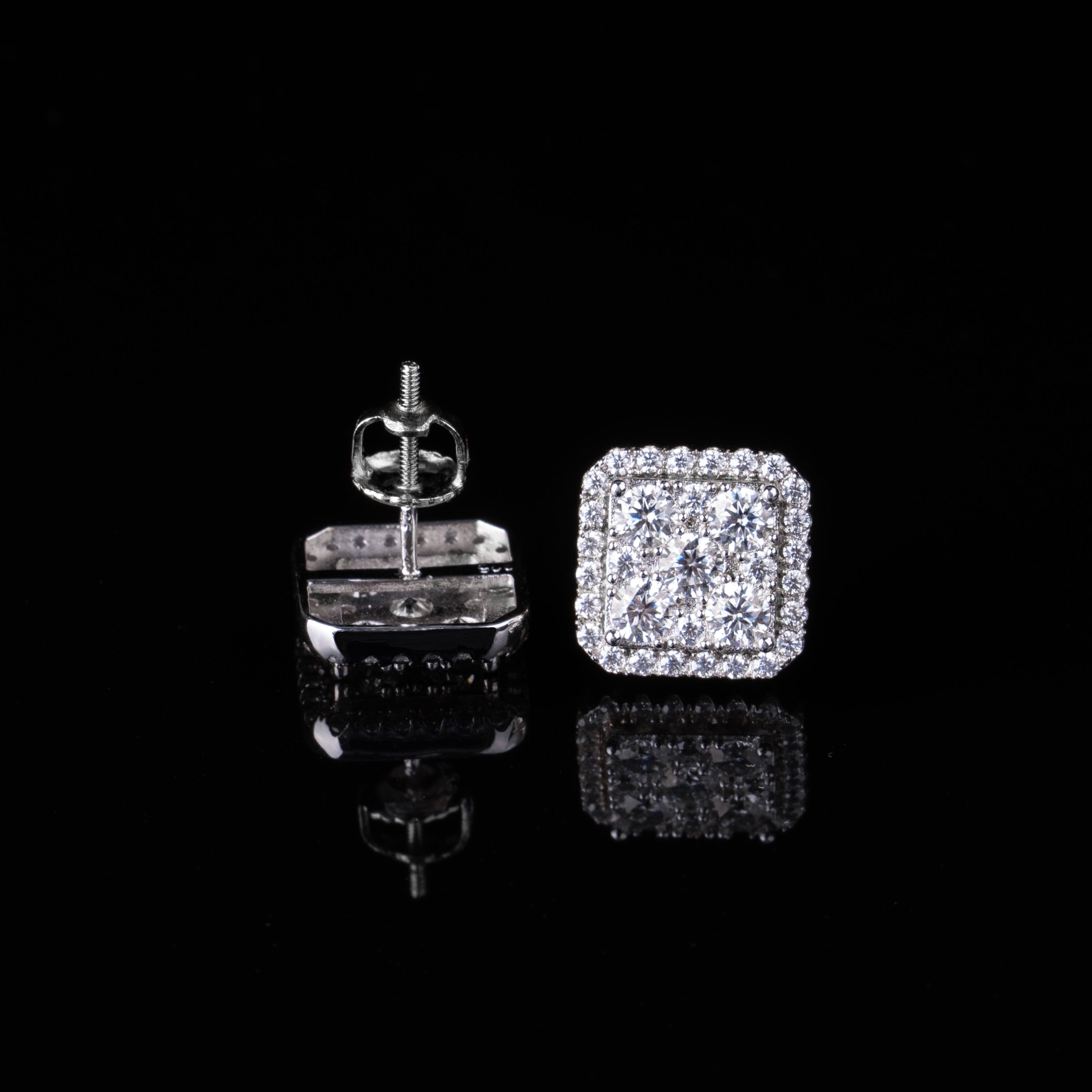 10.5MM Cushion Shape Cluster Moissanite Stud Earrings VVS Halo Screw Back – alternate product view 2