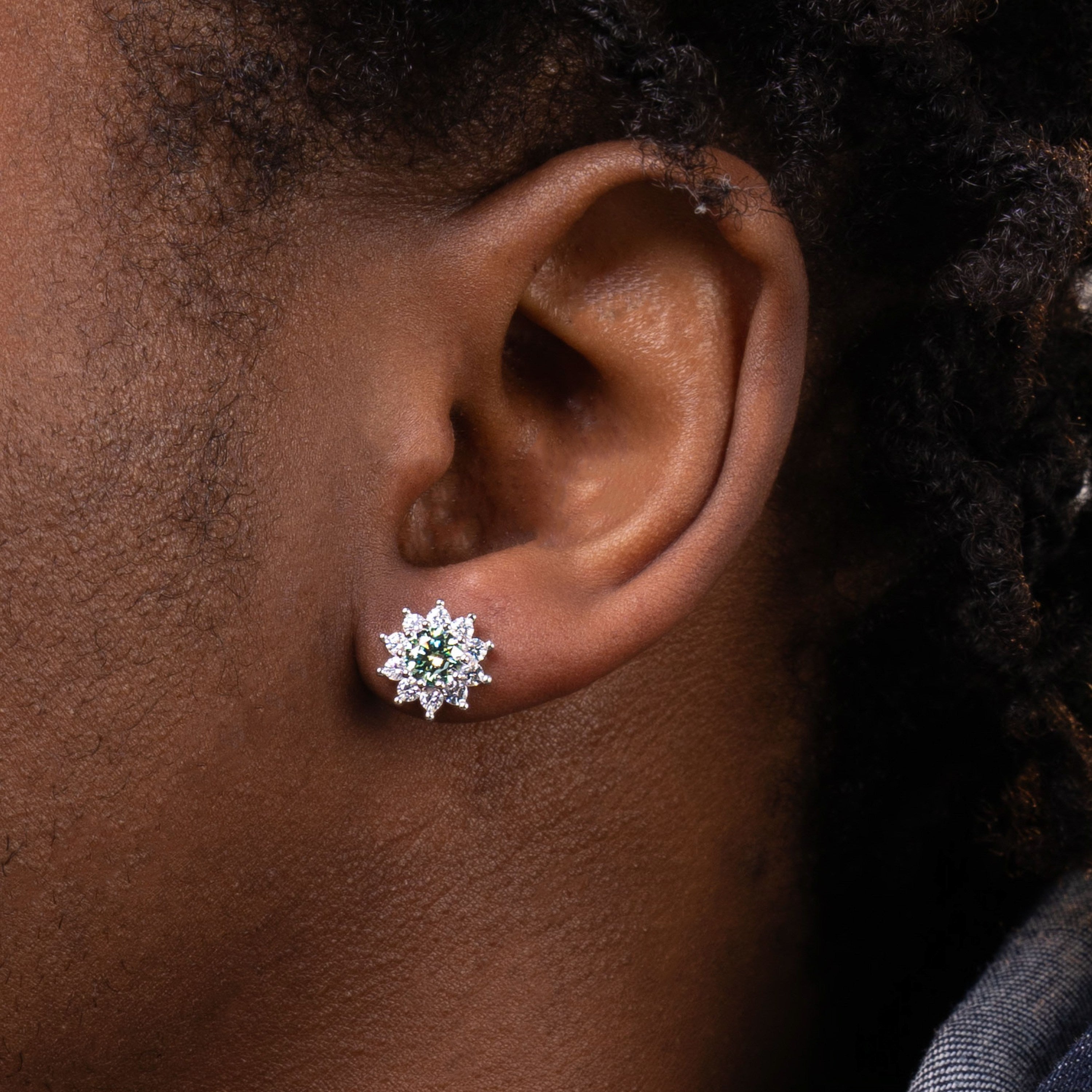 10MM Green & White Moissanite Stud Earrings VVS Floral Halo Pavé Screw Back by Sommarnox