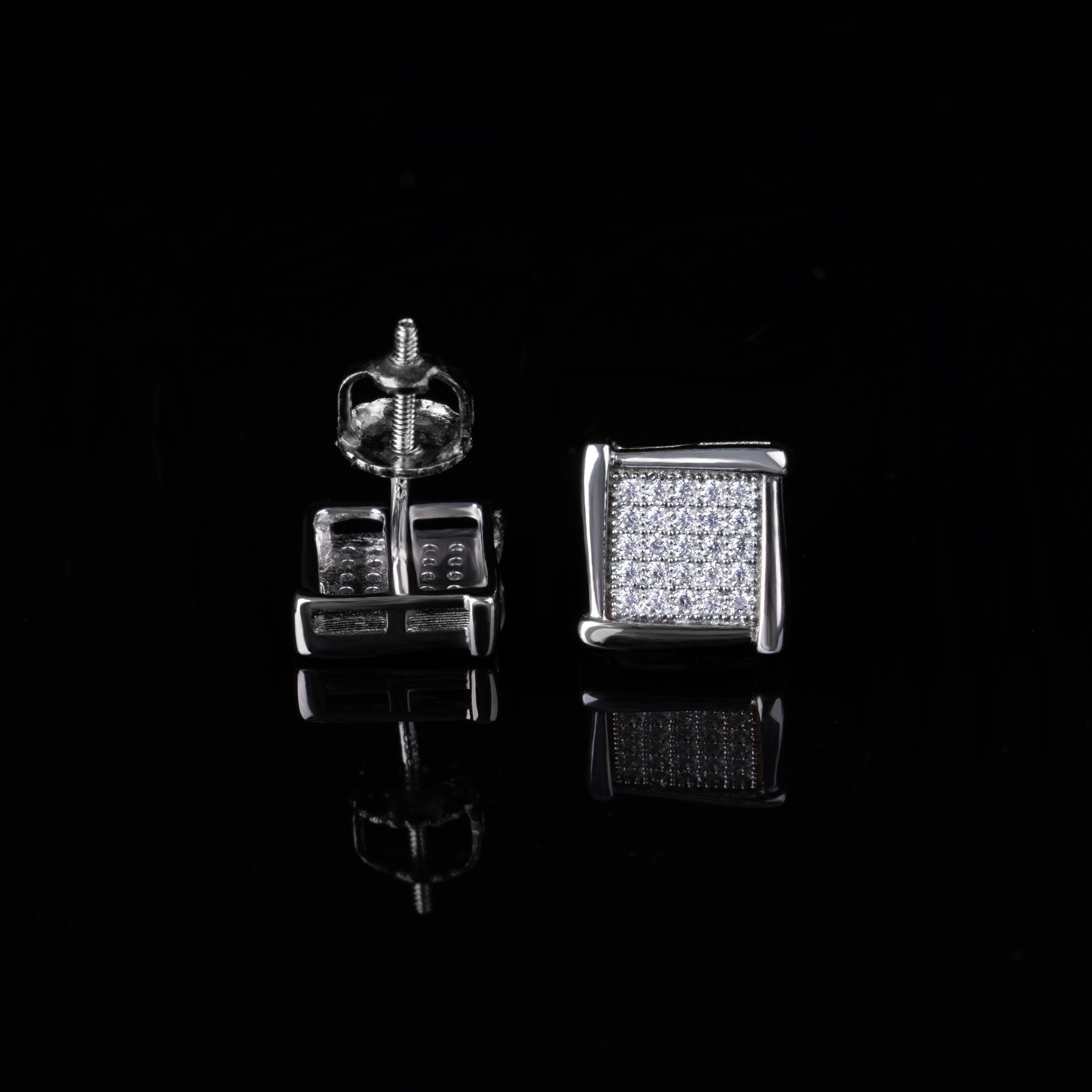 8.8MM Square Grid Moissanite Stud Earrings VVS Micro Pavé Bold Frame Screw Back – alternate product view 4