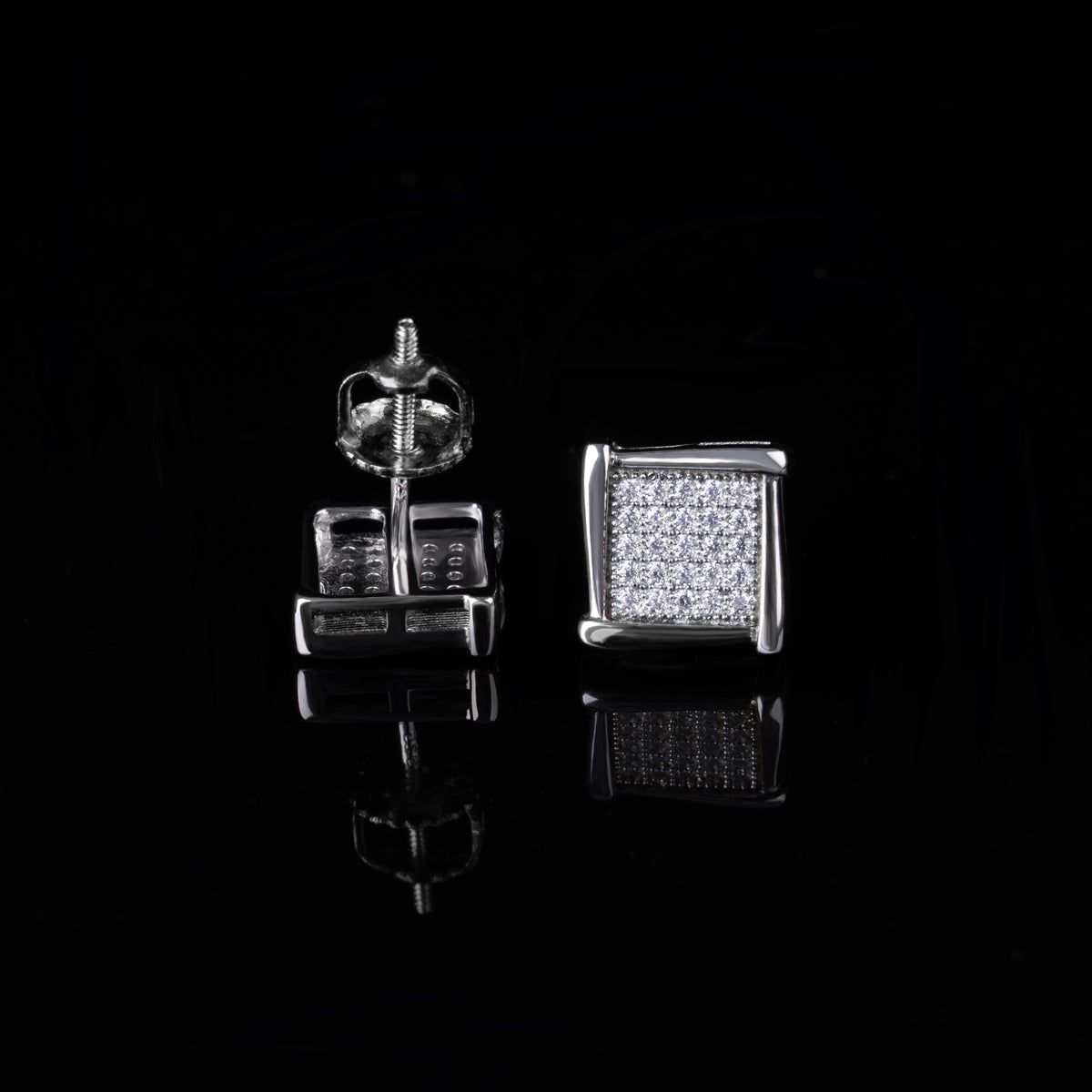 8.8MM Square Grid Moissanite Stud Earrings VVS Micro Pavé Bold Frame Screw Back – alternate product view 4