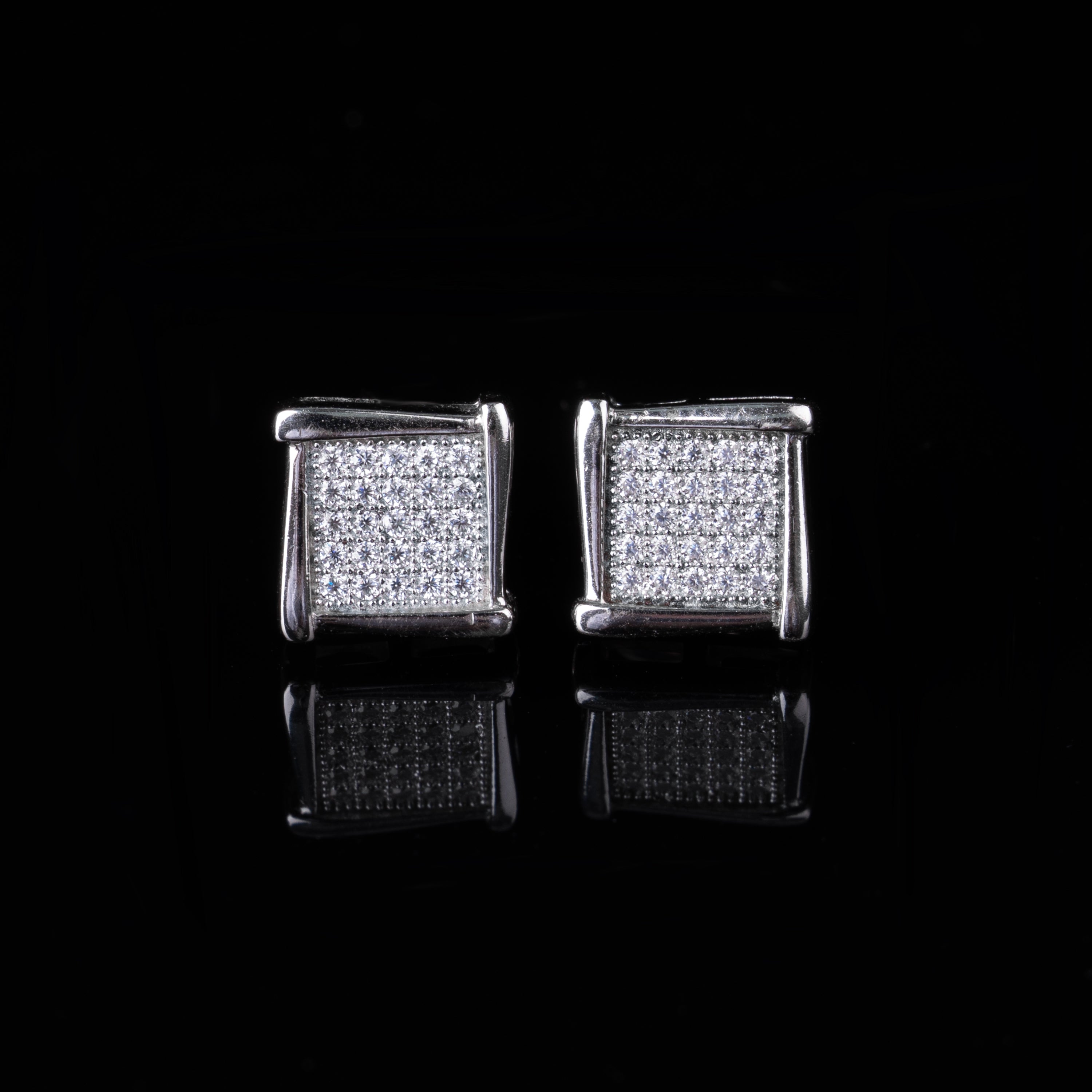 8.8MM Square Grid Moissanite Stud Earrings VVS Micro Pavé Bold Frame Screw Back by Sommarnox