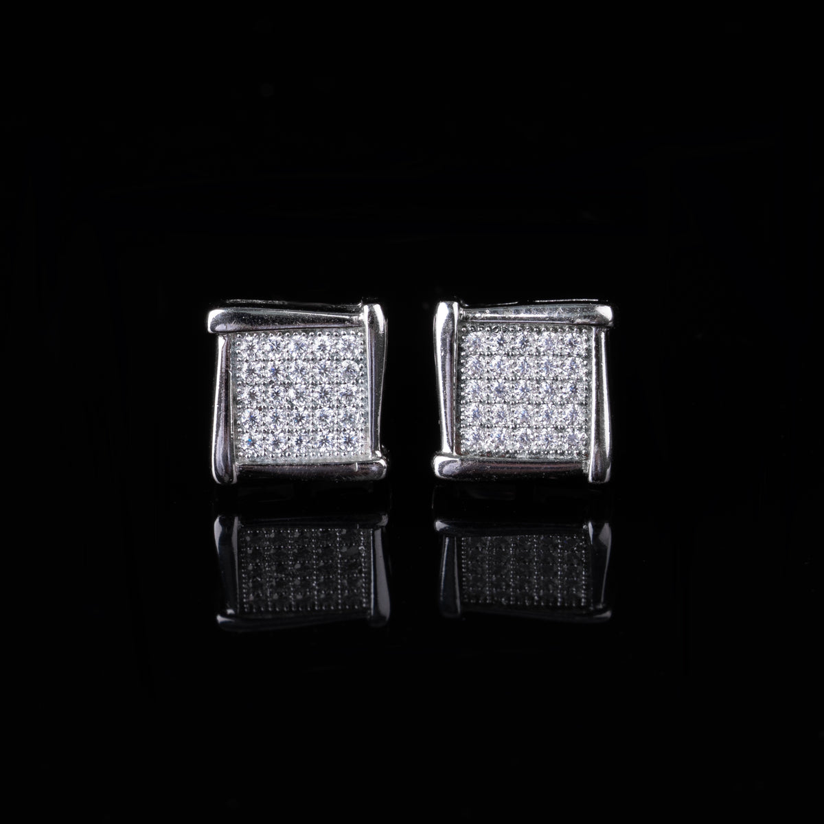 8.8MM Square Grid Moissanite Stud Earrings VVS Micro Pavé Bold Frame Screw Back by Sommarnox