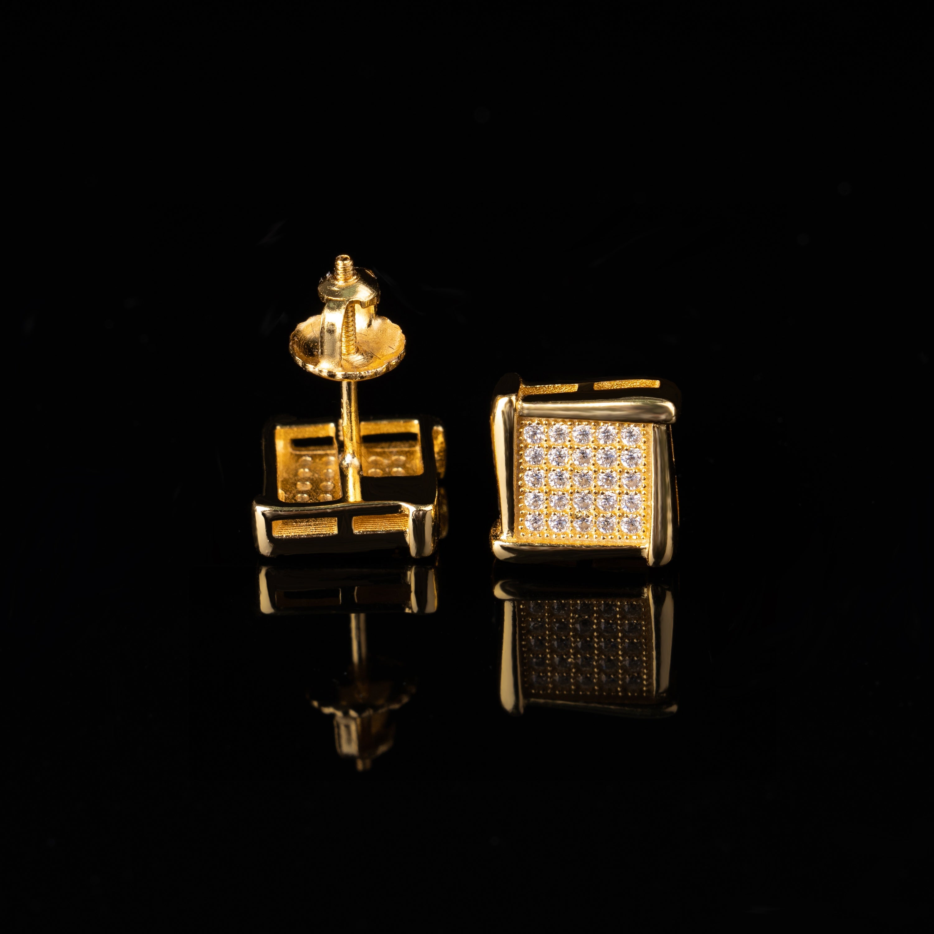 8.8MM Square Grid Moissanite Stud Earrings VVS Micro Pavé Bold Frame Screw Back – alternate product view 3