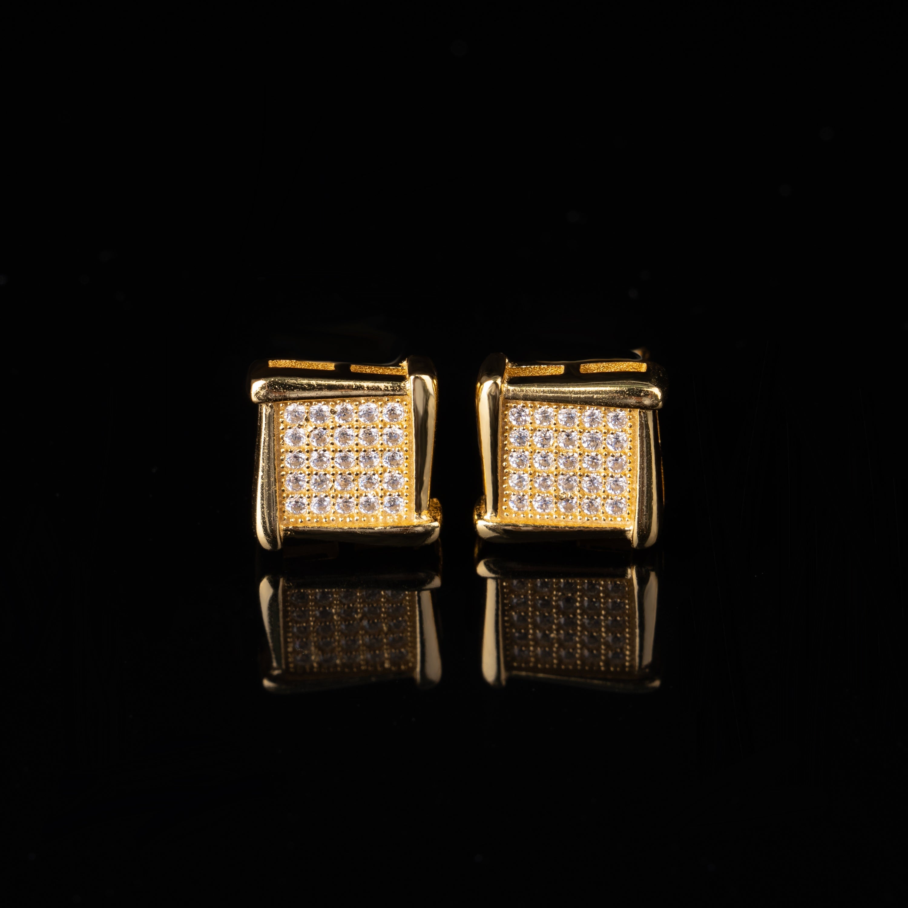 8.8MM Square Grid Moissanite Stud Earrings VVS Micro Pavé Bold Frame Screw Back – alternate product view 2