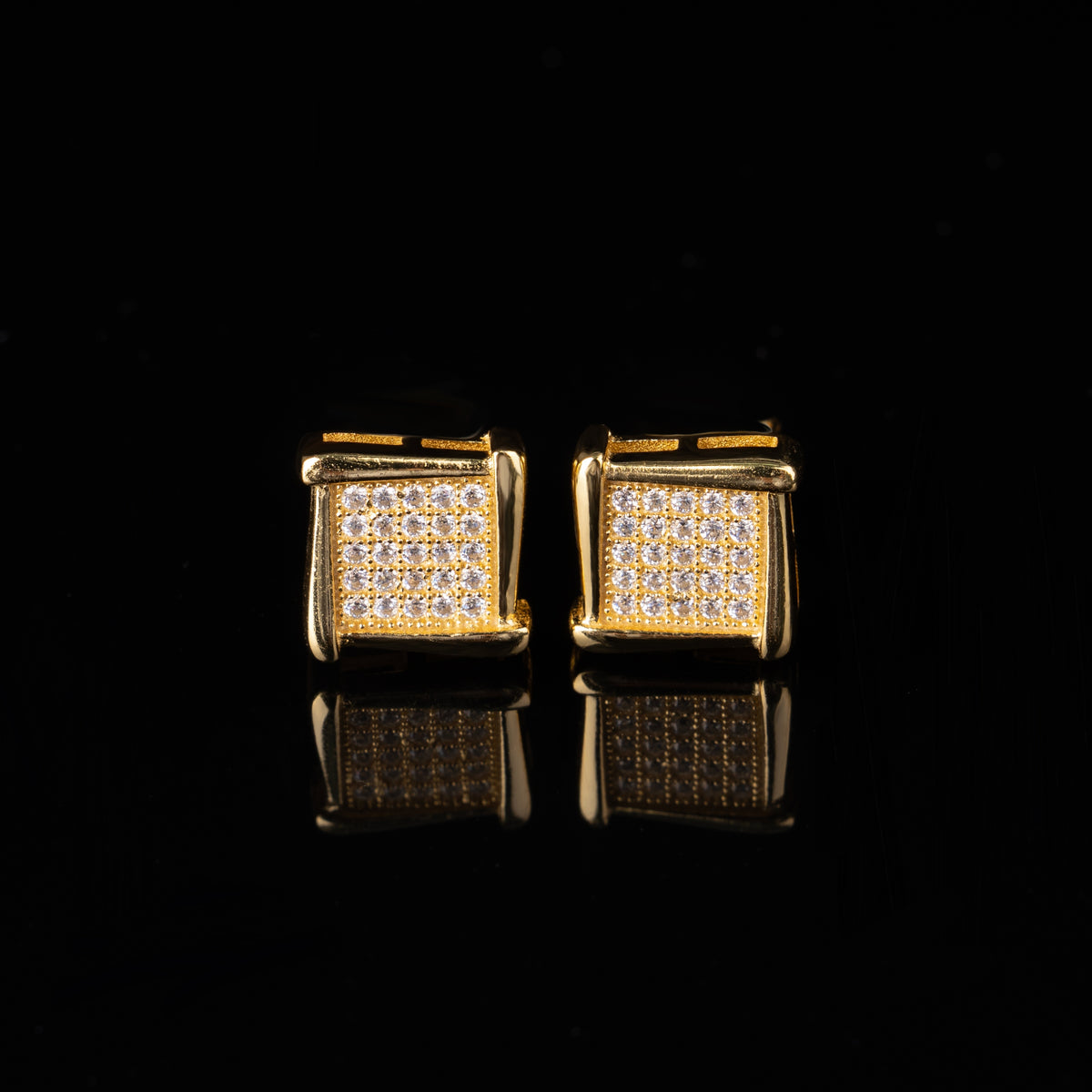 8.8MM Square Grid Moissanite Stud Earrings VVS Micro Pavé Bold Frame Screw Back – alternate product view 2