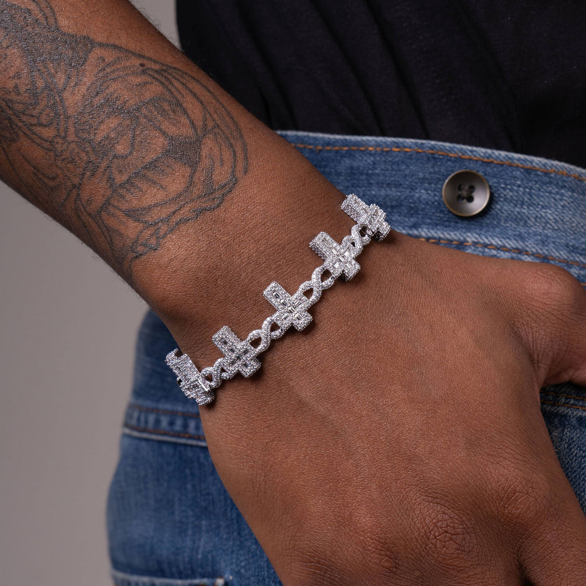 10MM Baguette Moissanite Cross Tennis Necklace & Bracelet – alternate product view 3