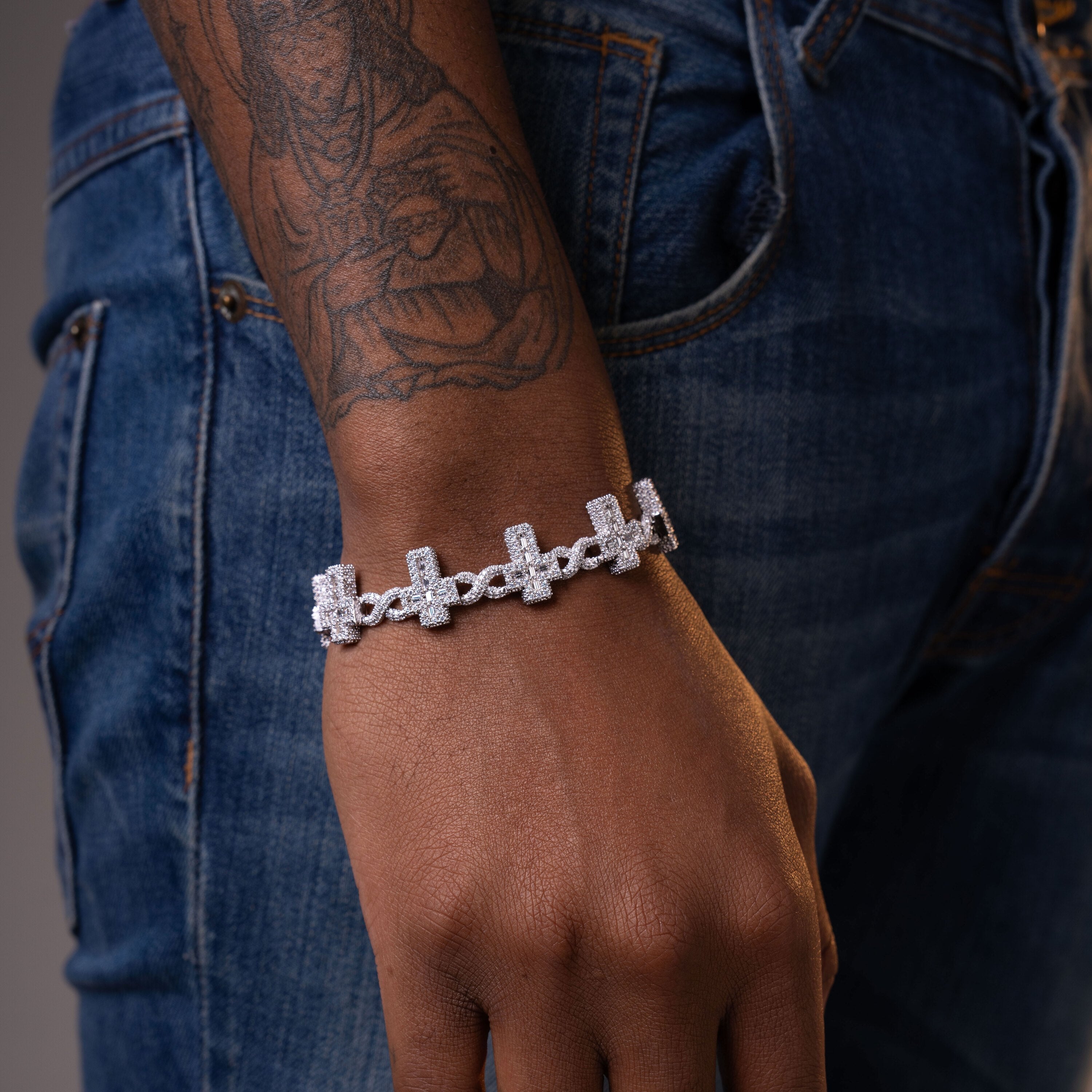 10MM Baguette Moissanite Cross Tennis Necklace & Bracelet by Sommarnox