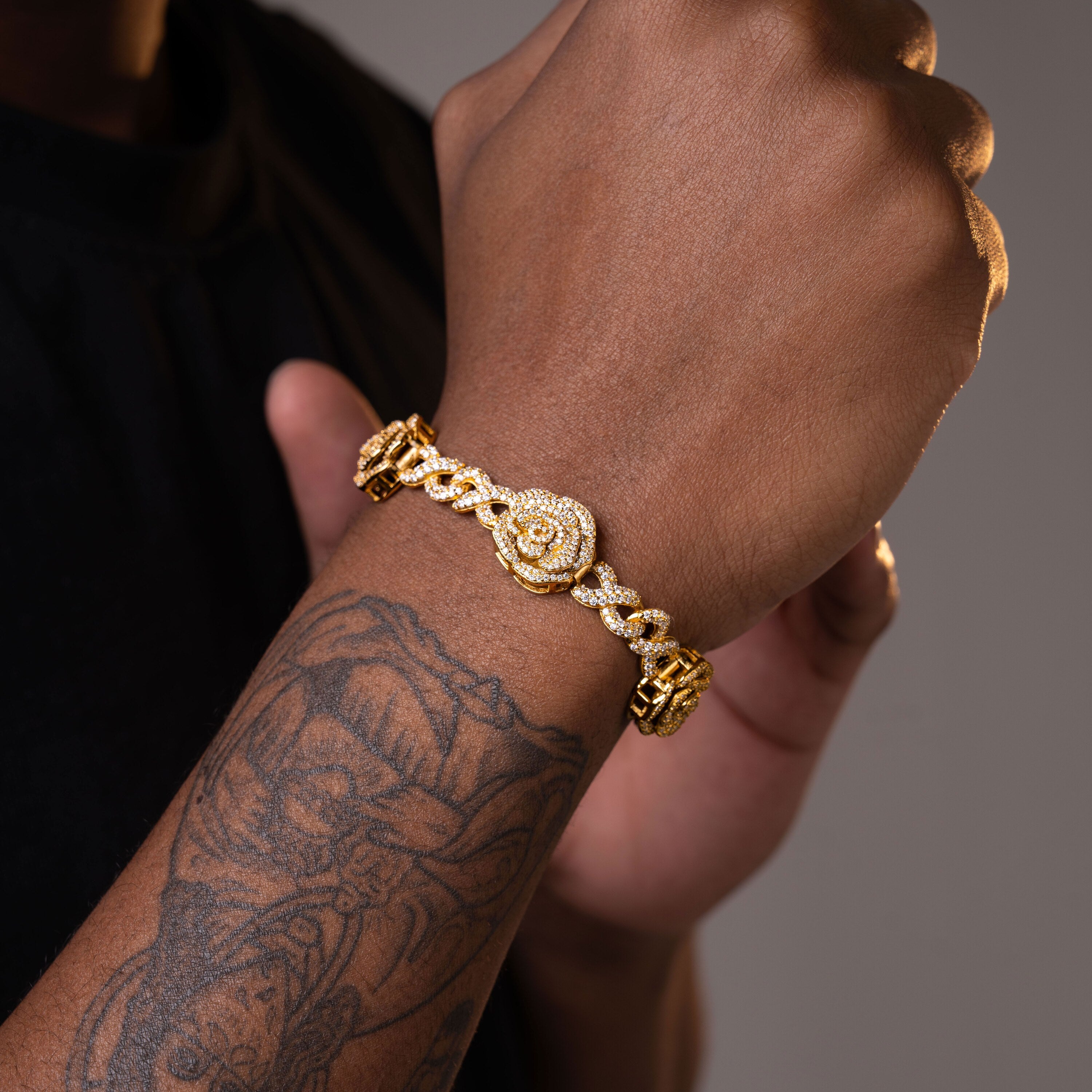 12MM Iced Out Moissanite Rose Flower Cuban Link Bracelet – alternate product view 2