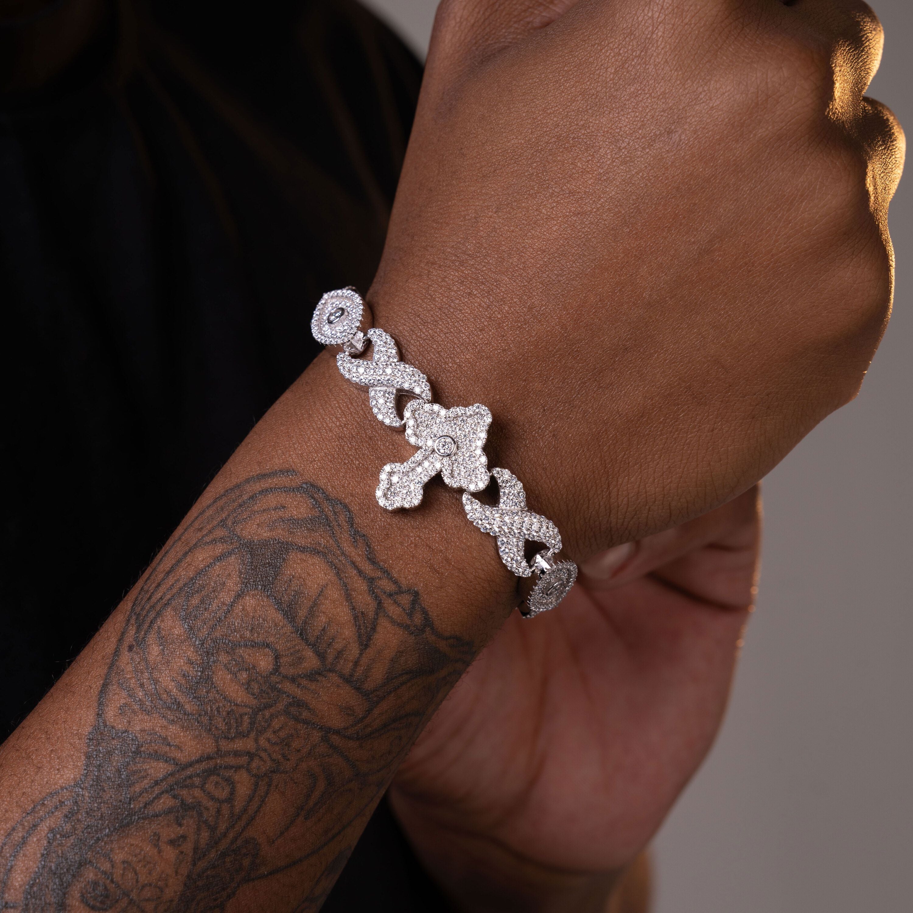 12MM Iced Out Evil Eye Cross Moissanite Cuban Bracelet – alternate product view 2