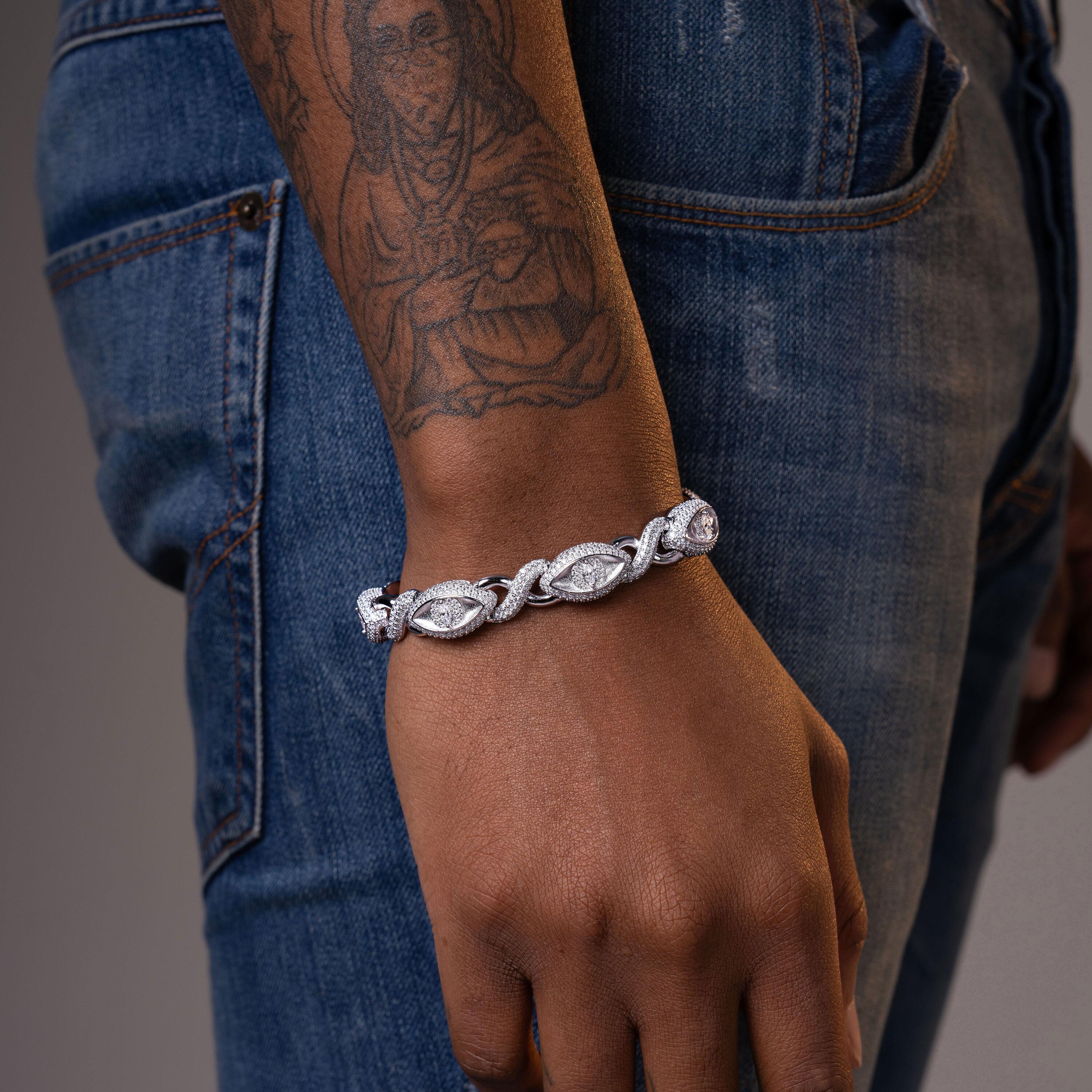 12MM Evil Eye Cuban Link Bracelet – Iced Out Moissanite Bracelet by Sommarnox
