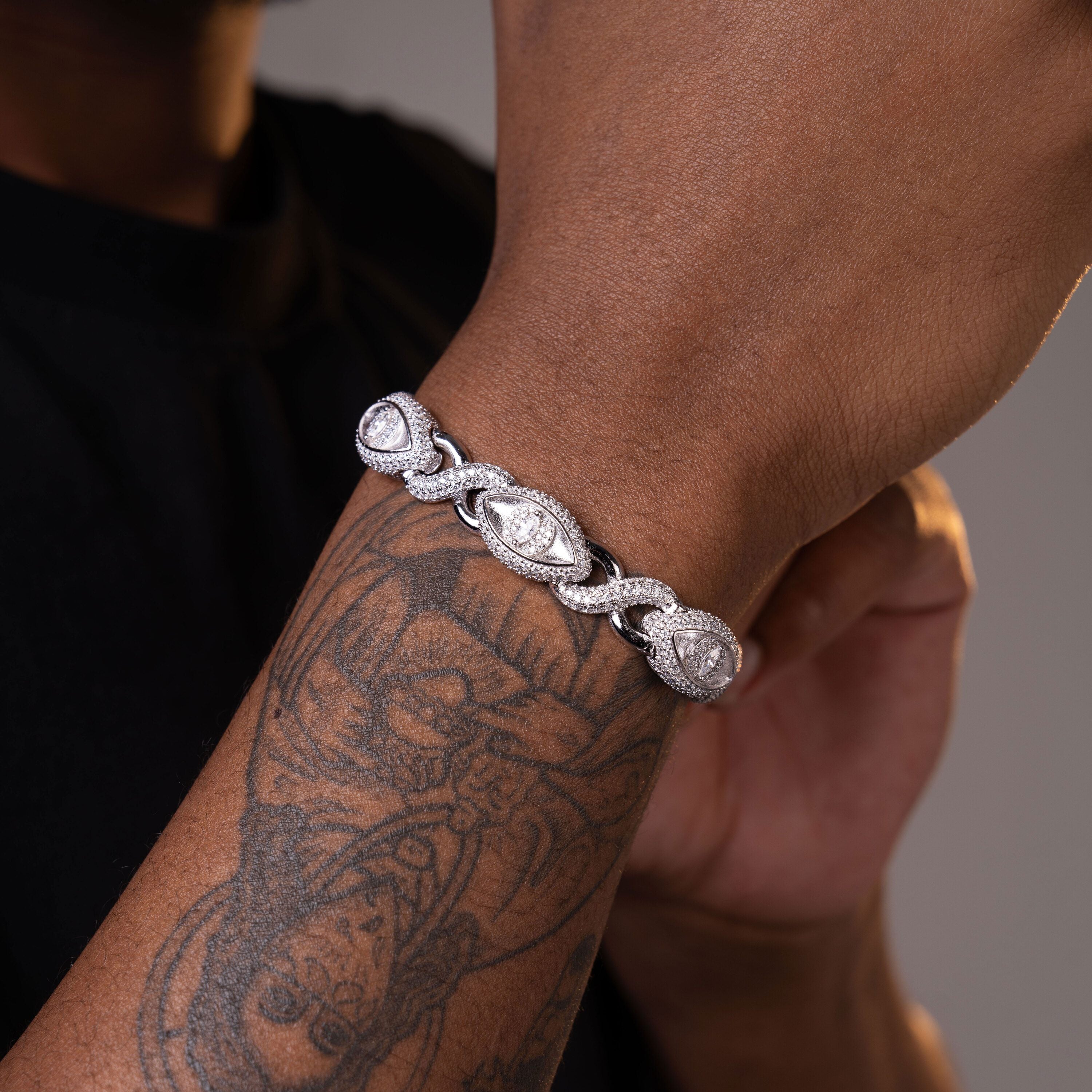 12MM Evil Eye Cuban Link Bracelet – Iced Out Moissanite Bracelet – alternate product view 3